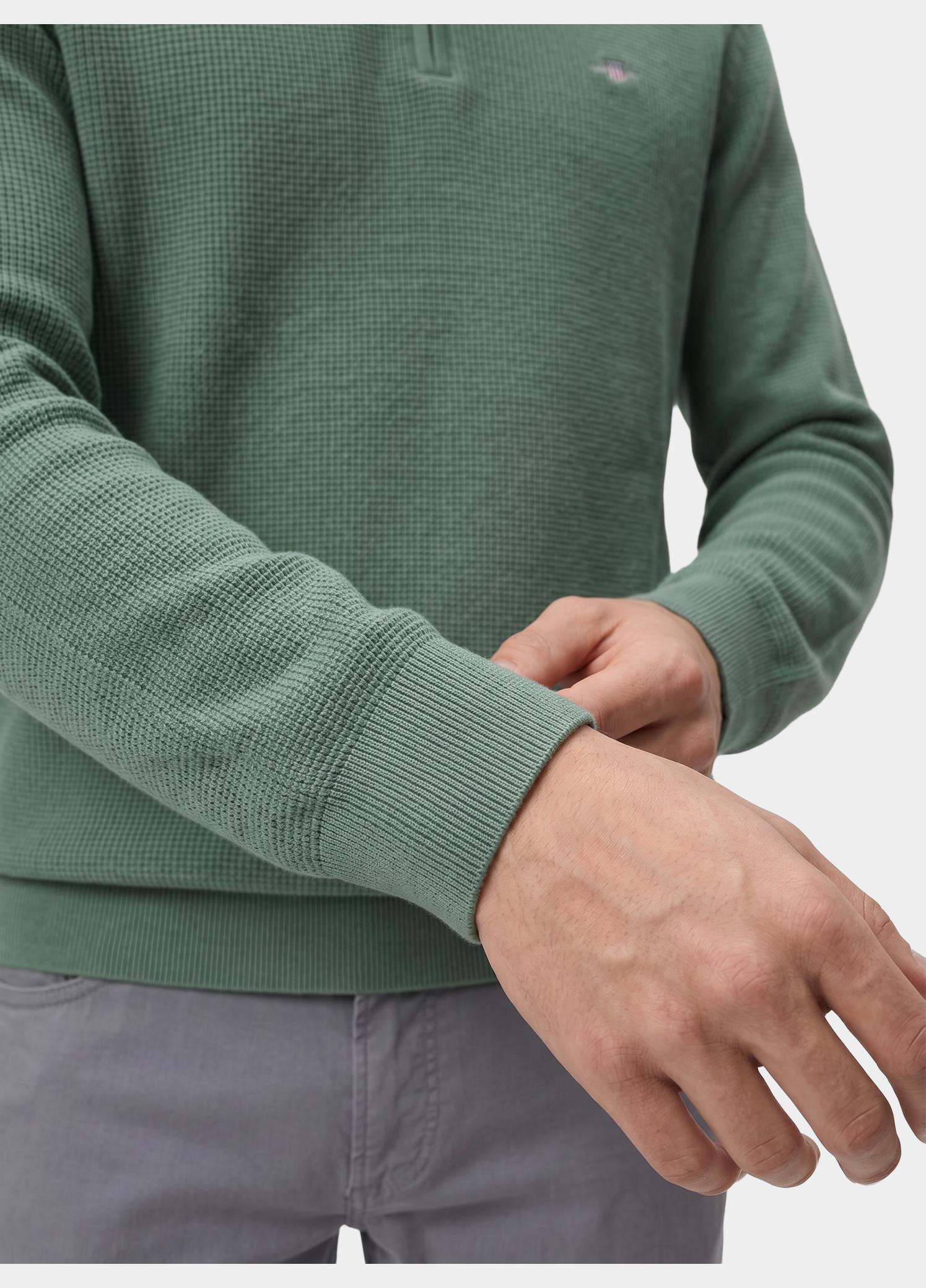 Gant Half Zip Groen Katoenen Textured sweater met 8030292/308