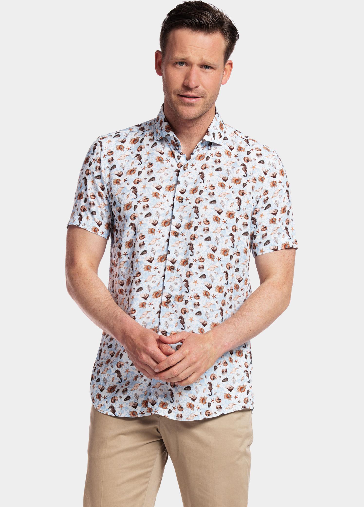Giordano overhemd korte mouw heren Wit Front, SS Cutaway Sea Life Pr 416821/10