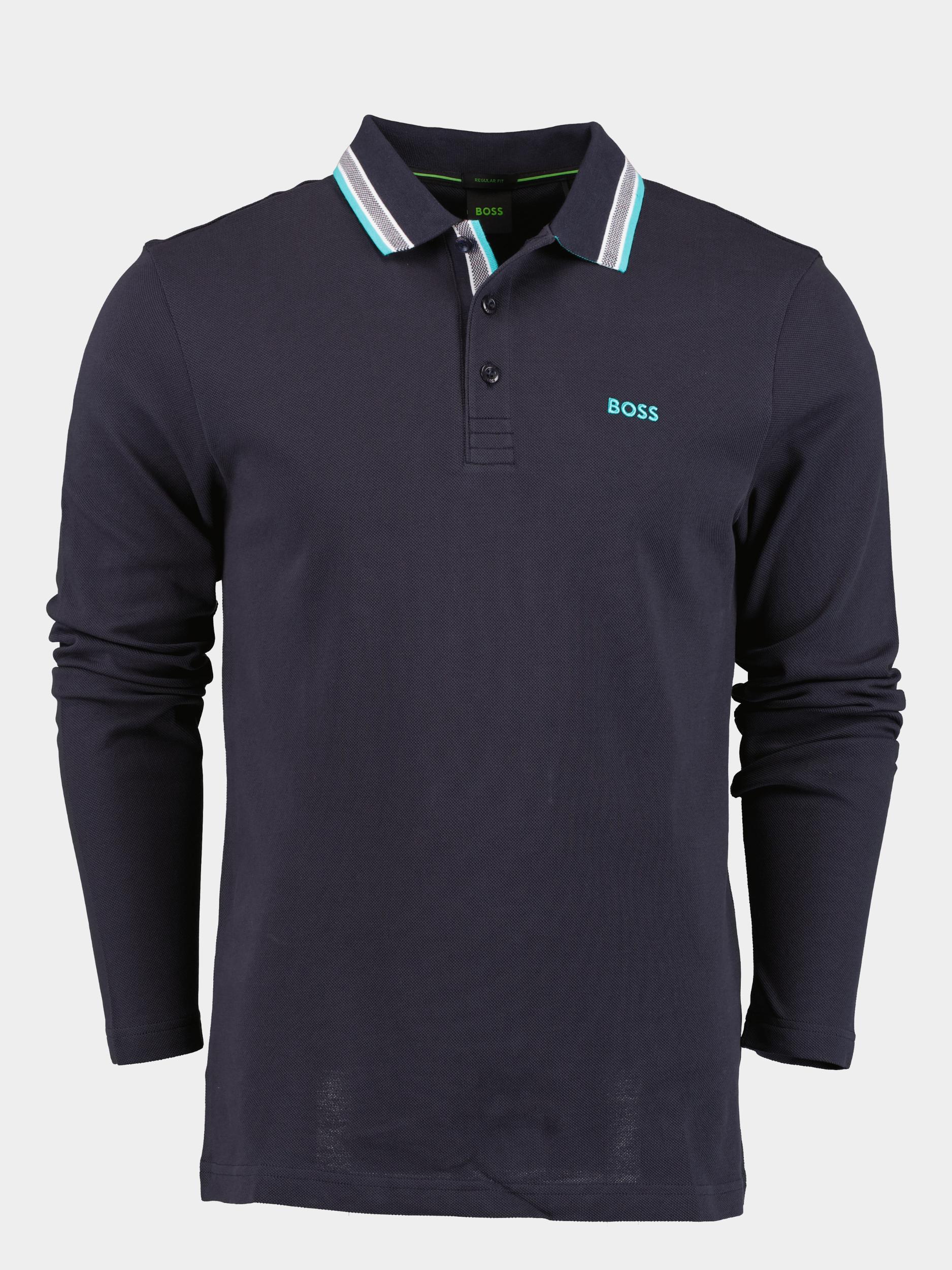 BOSS Green Polo lange mouw Blauw Plisy 10241663 01 50506191/402