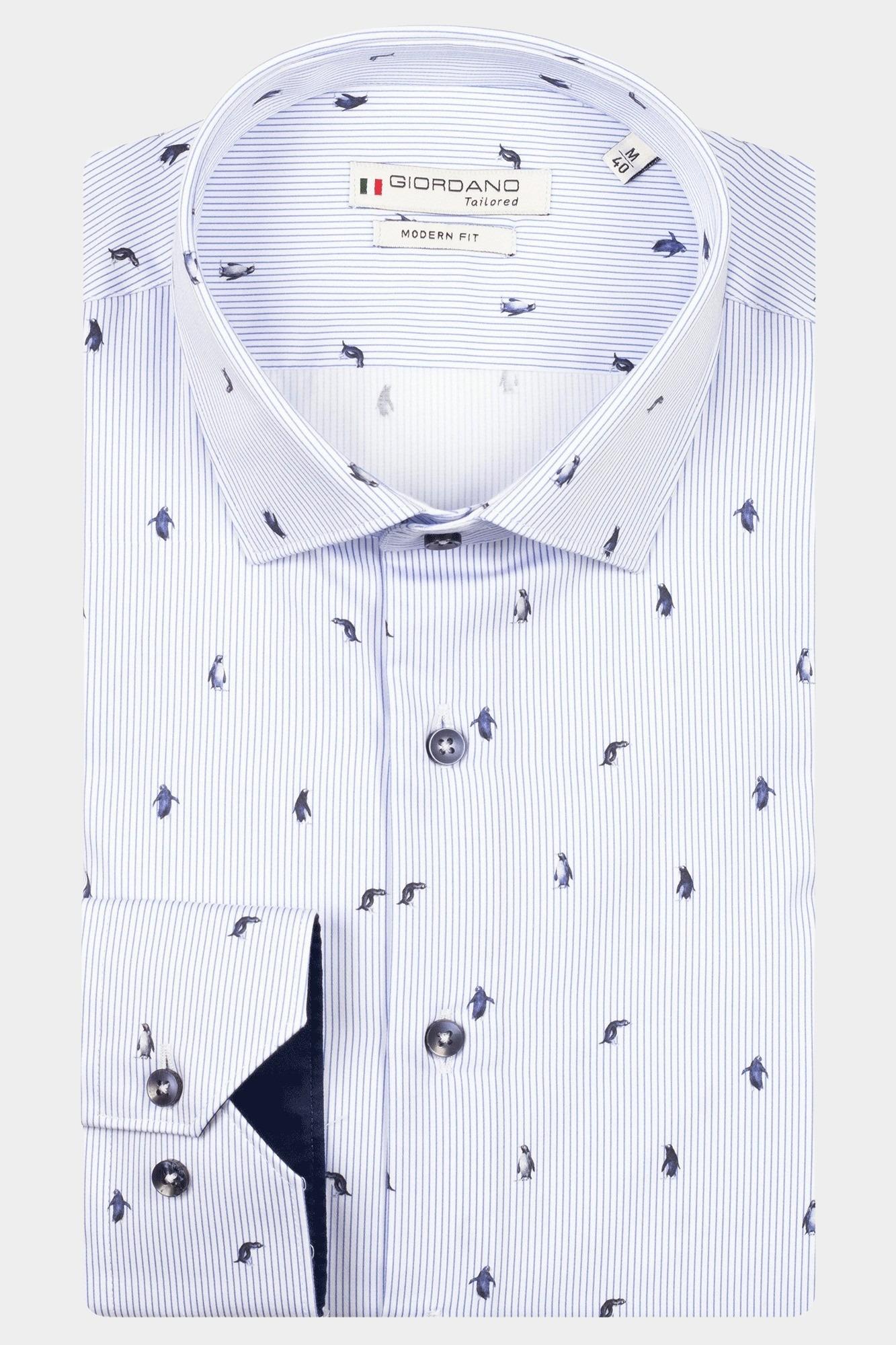 Giordano Casual hemd lange mouw Blauw Maggiore long sleeve semi cut 527825/61