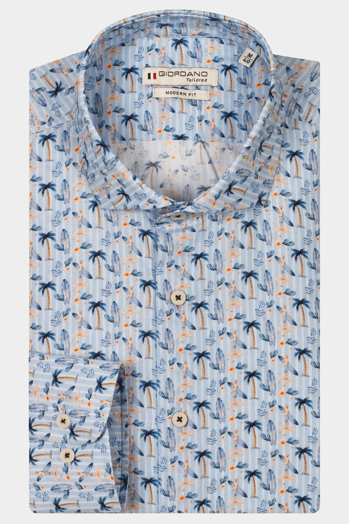 Giordano Casual hemd lange mouw Blauw Row Long sleeve cutaway Tropi 517815/61