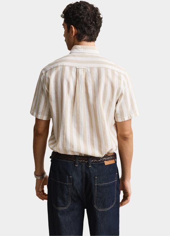 Gant overhemd korte mouw heren Beige Gestreept overoverhemd met ko 3260020/200