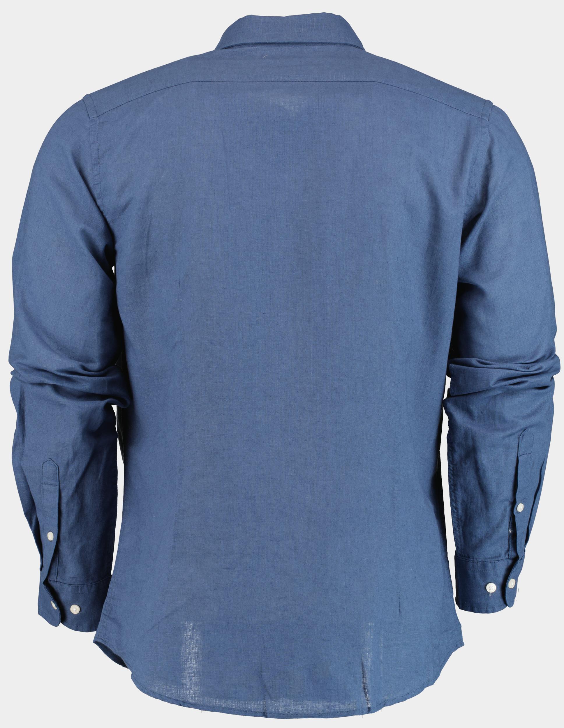 Bos Casual hemd lange mouw Blauw Linnen katoen shirt LM 42540015I/235 Ultramarine