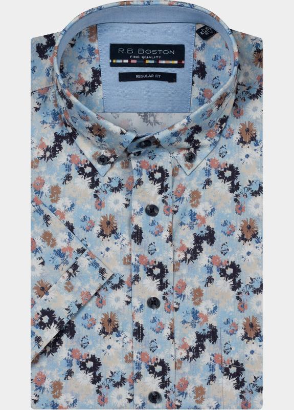 R.B. Boston overhemd korte mouw heren Blauw Marshall SS Button Down 616670/636
