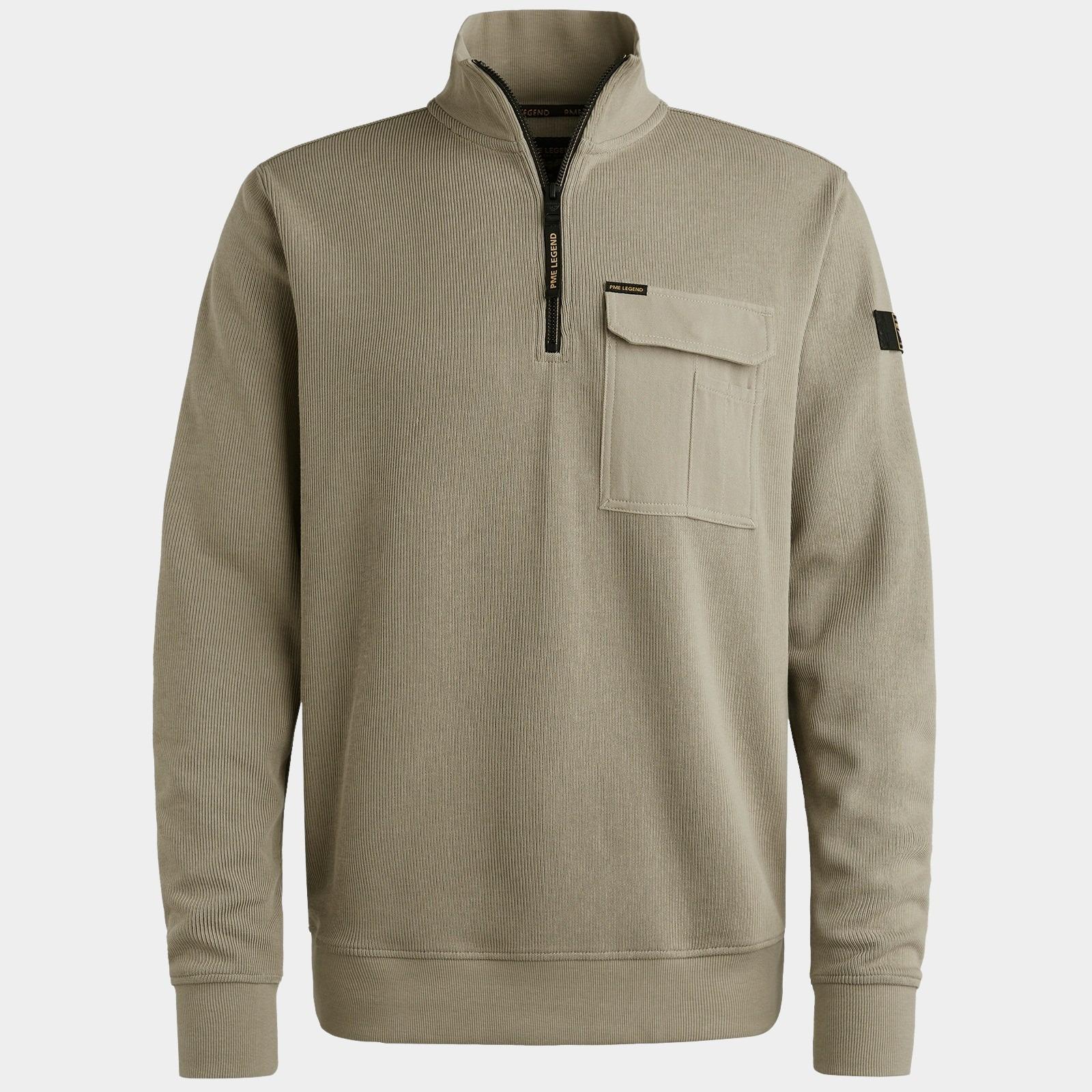PME Legend Half Zip Groen Half zip collar knit look jer PSW2509457/8011