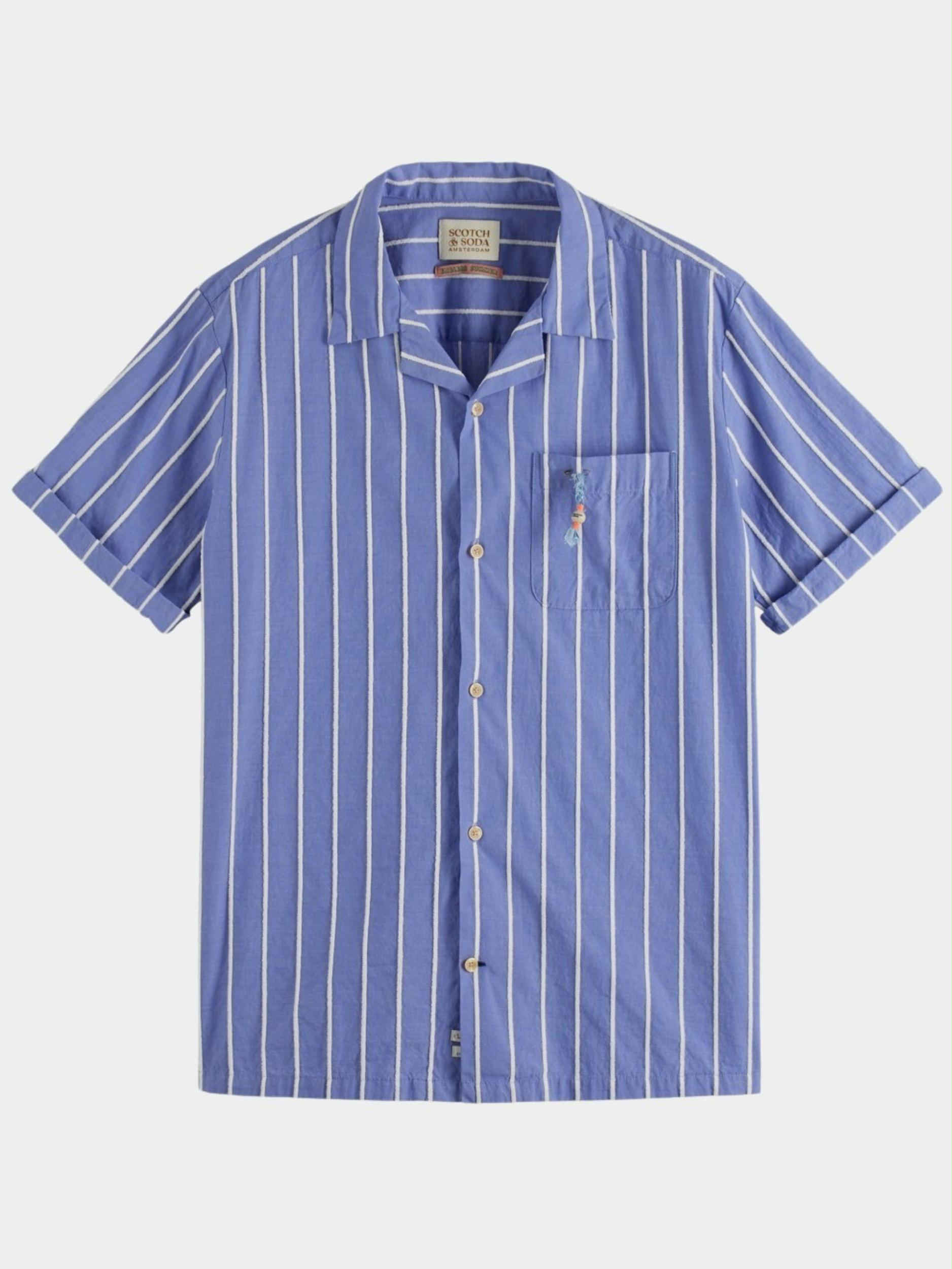 Scotch Soda Casual hemd korte mouw Blauw Toweling striped camp shirt 171640 6057