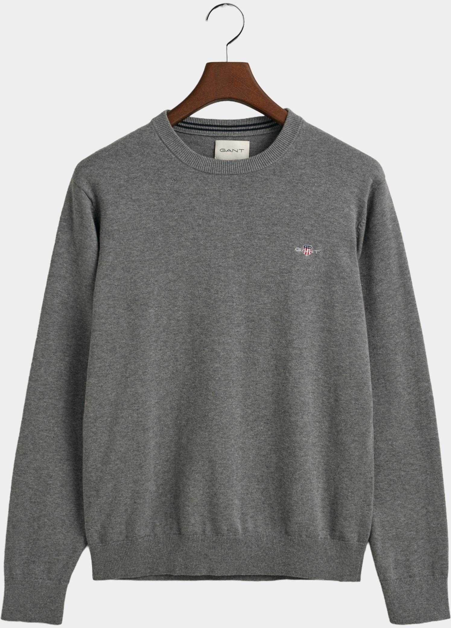 Gant Pullover heren Grijs Katoenen trui met ronde hals 8030561/092