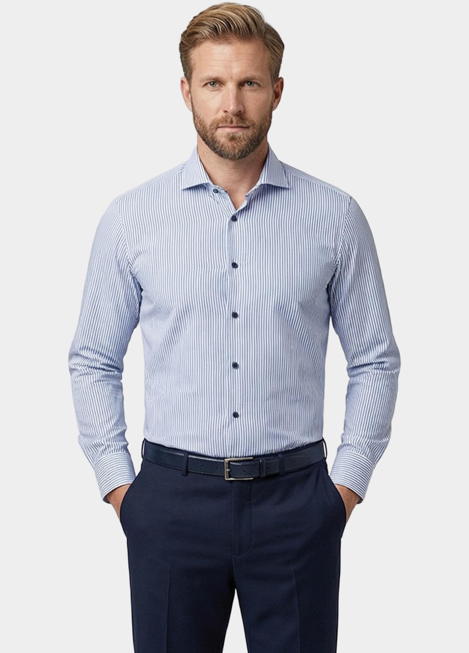 Giordano Overhemd heren Blauw Locarno Long Sleeve Semi Cuta 617840/61