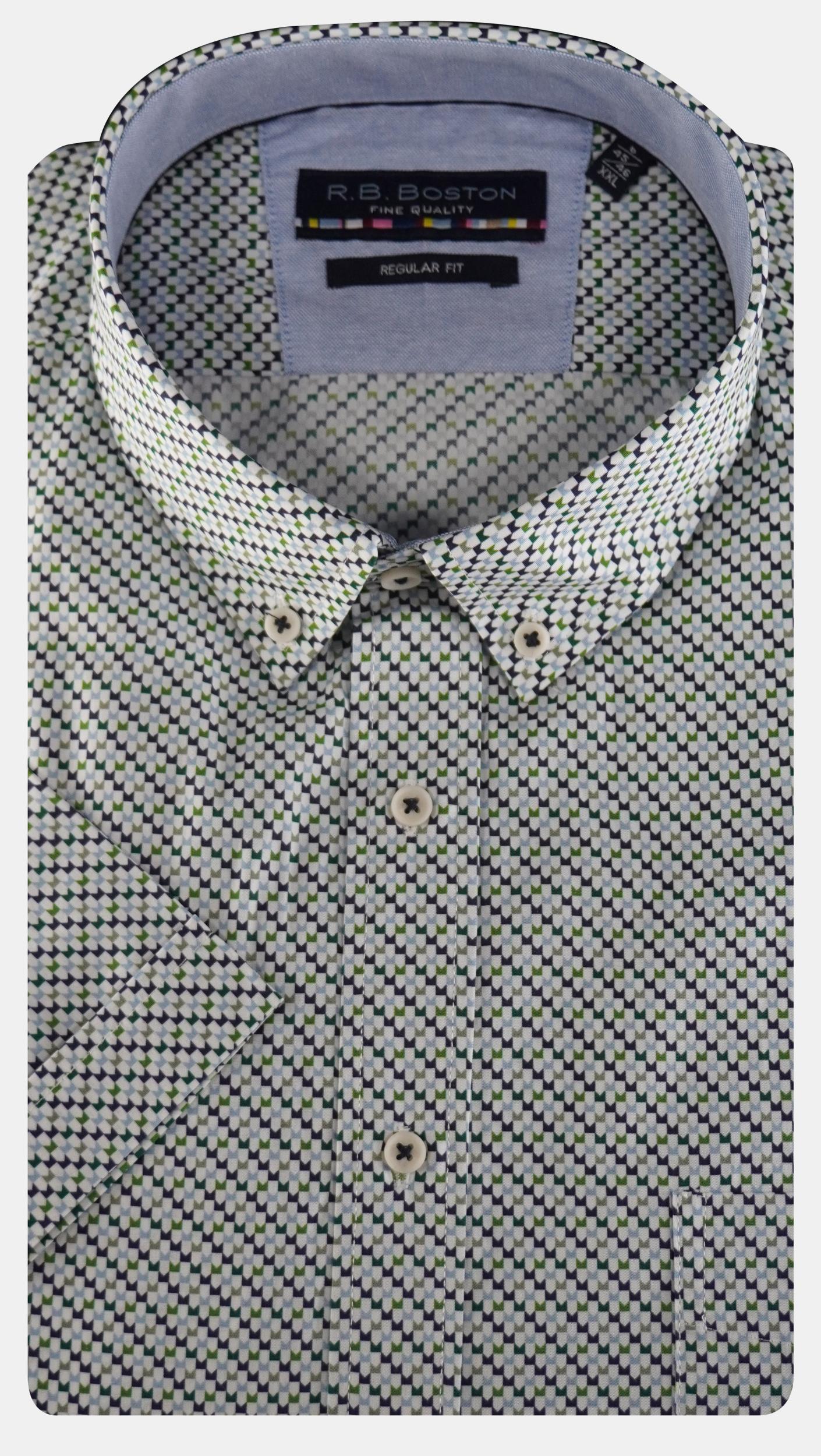 R.B. Boston Casual hemd korte mouw Groen regular fit grafische print 516670/731