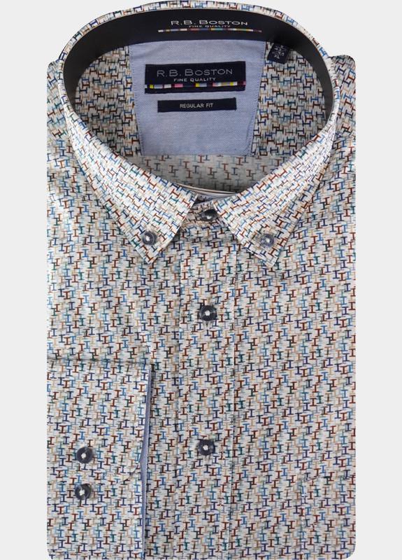R.B. Boston Casual hemd lange mouw Multi Regular Fit 100% Cotton 527670/718