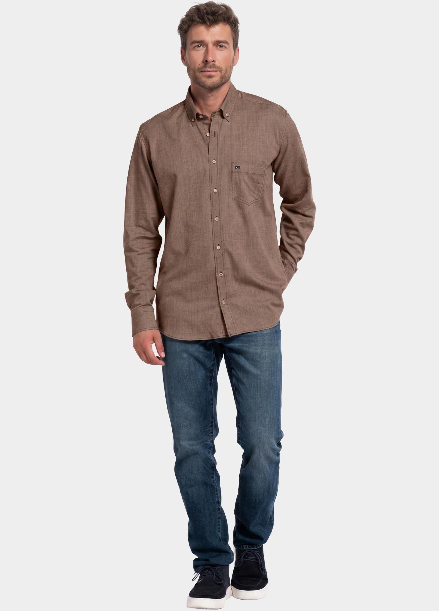 Giordano Overhemd heren Bruin Dino Wooltouch melange flanel 627005/82
