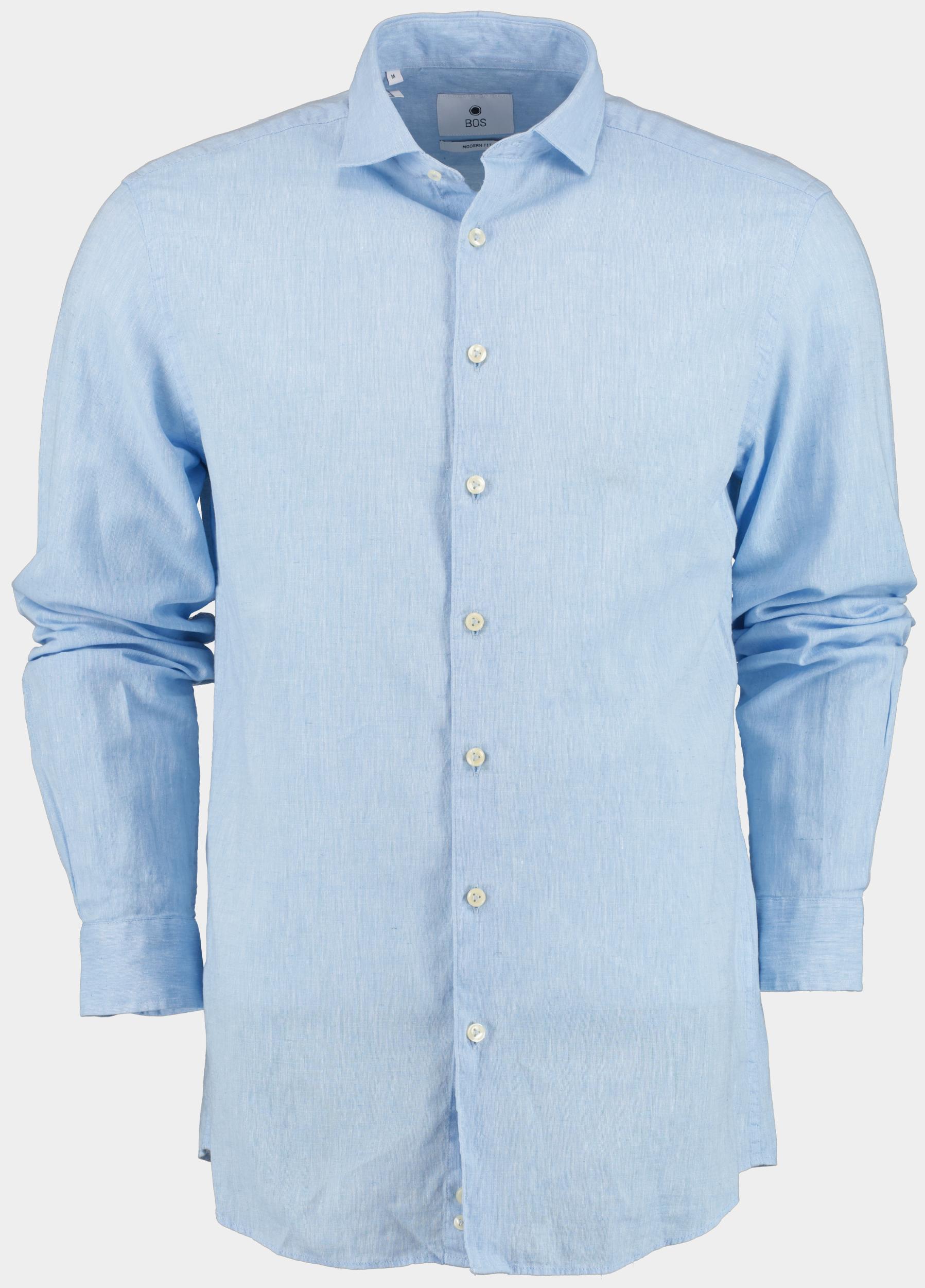 Bos Bright Blue Casual hemd lange mouw Blauw Avenue Li-co Ws Plain Shirt L 24107AV01BO/210 l.blue