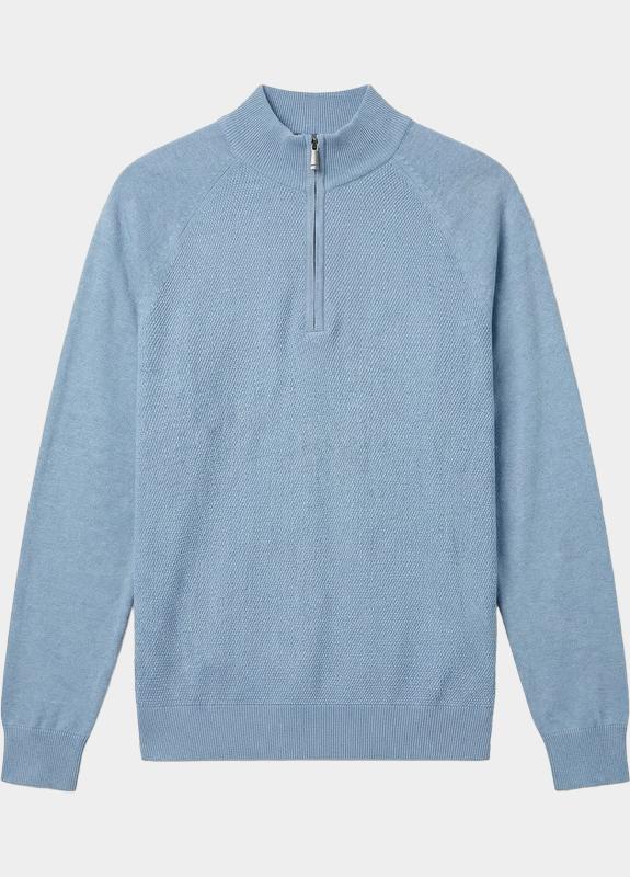 Bos Half Zip Blauw Half zip met structuur 326/8147 Light Blue
