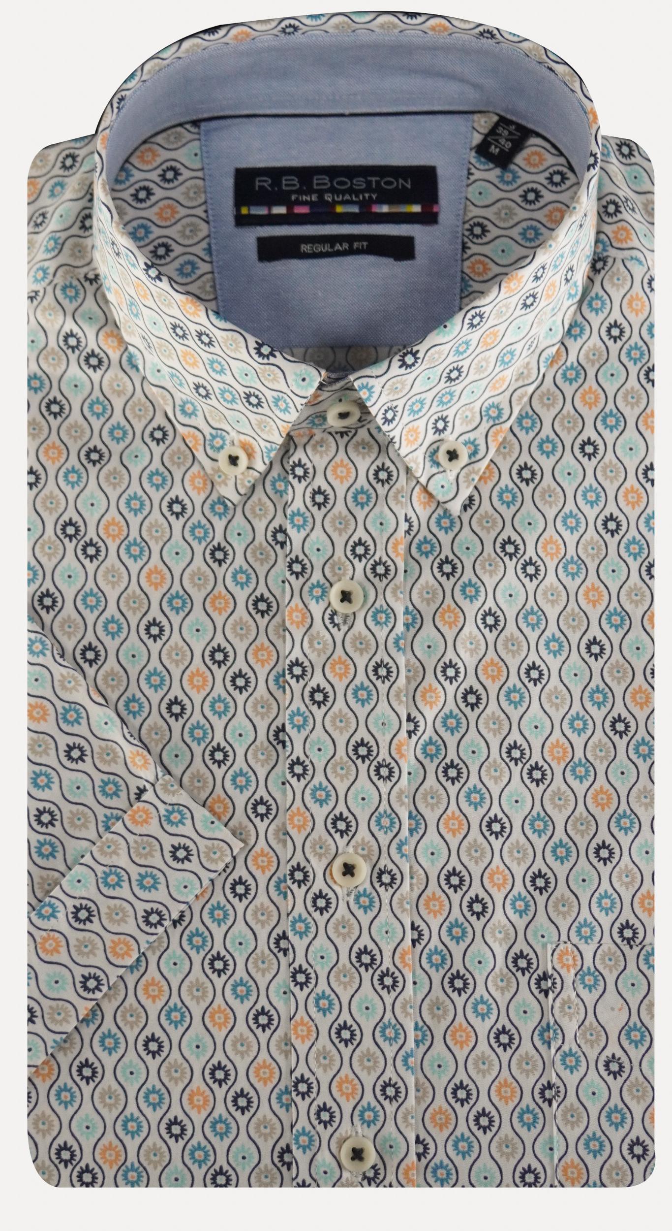 R.B. Boston Casual hemd korte mouw Blauw regular fit grafische print 516670/207