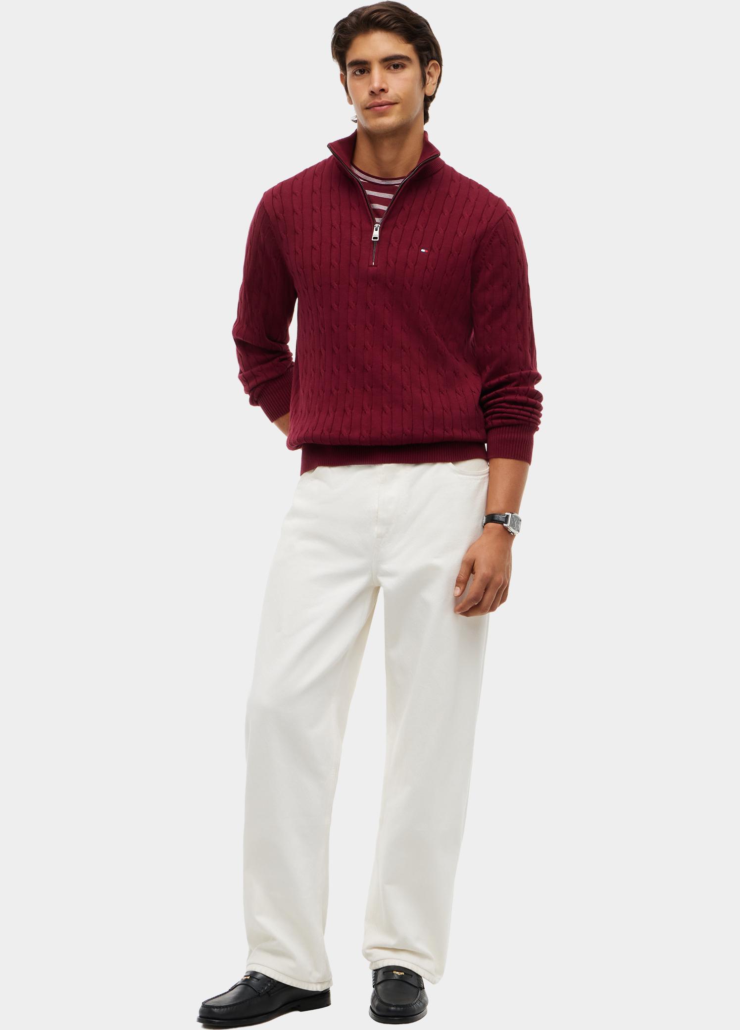 Tommy Hilfiger Half Zip Paars CLASSIC COTTON CABLE ZIP MOCK MW0MW36532/VLP