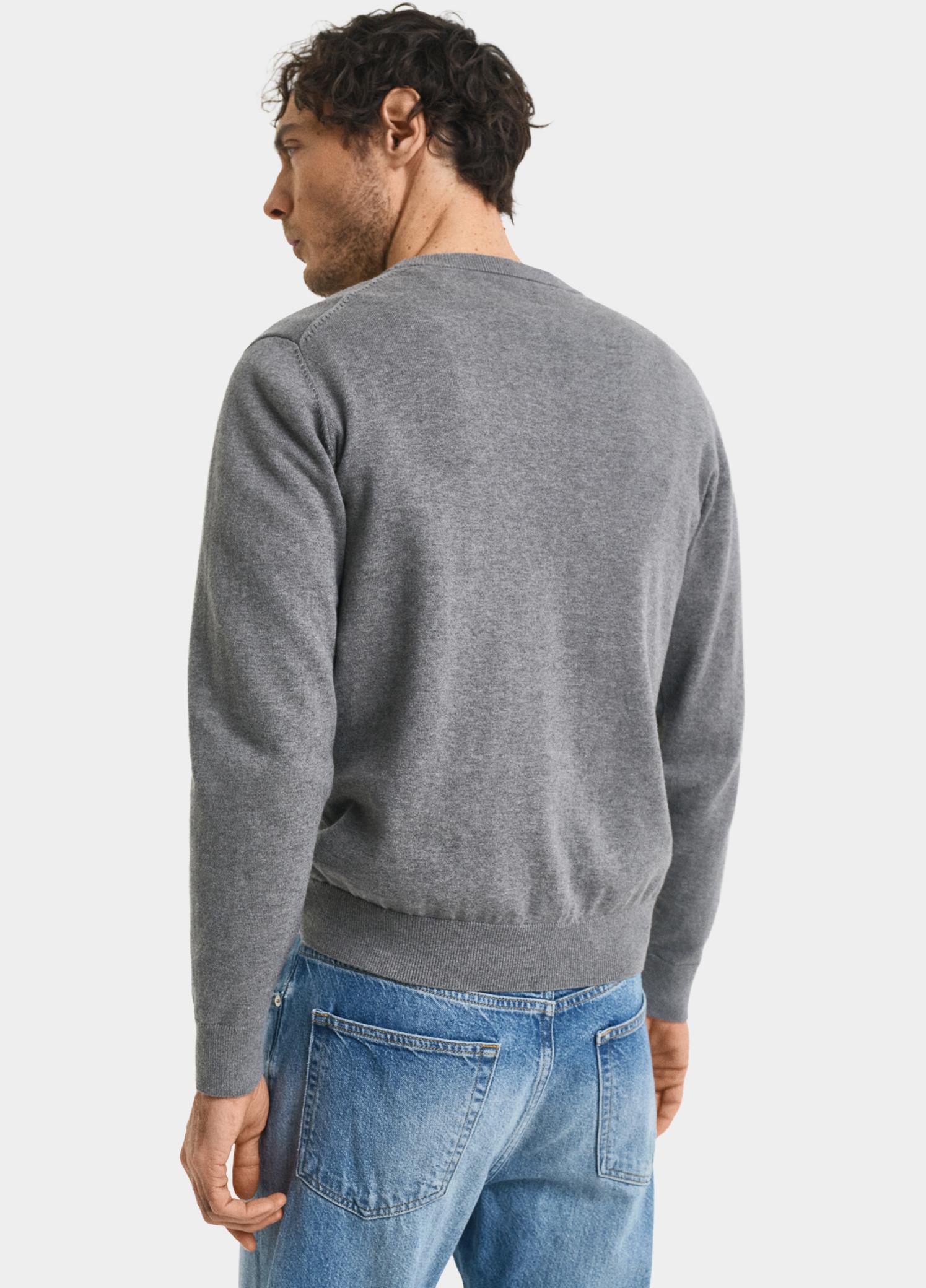 Gant Pullover heren Grijs Katoenen trui met ronde hals 8030561/092