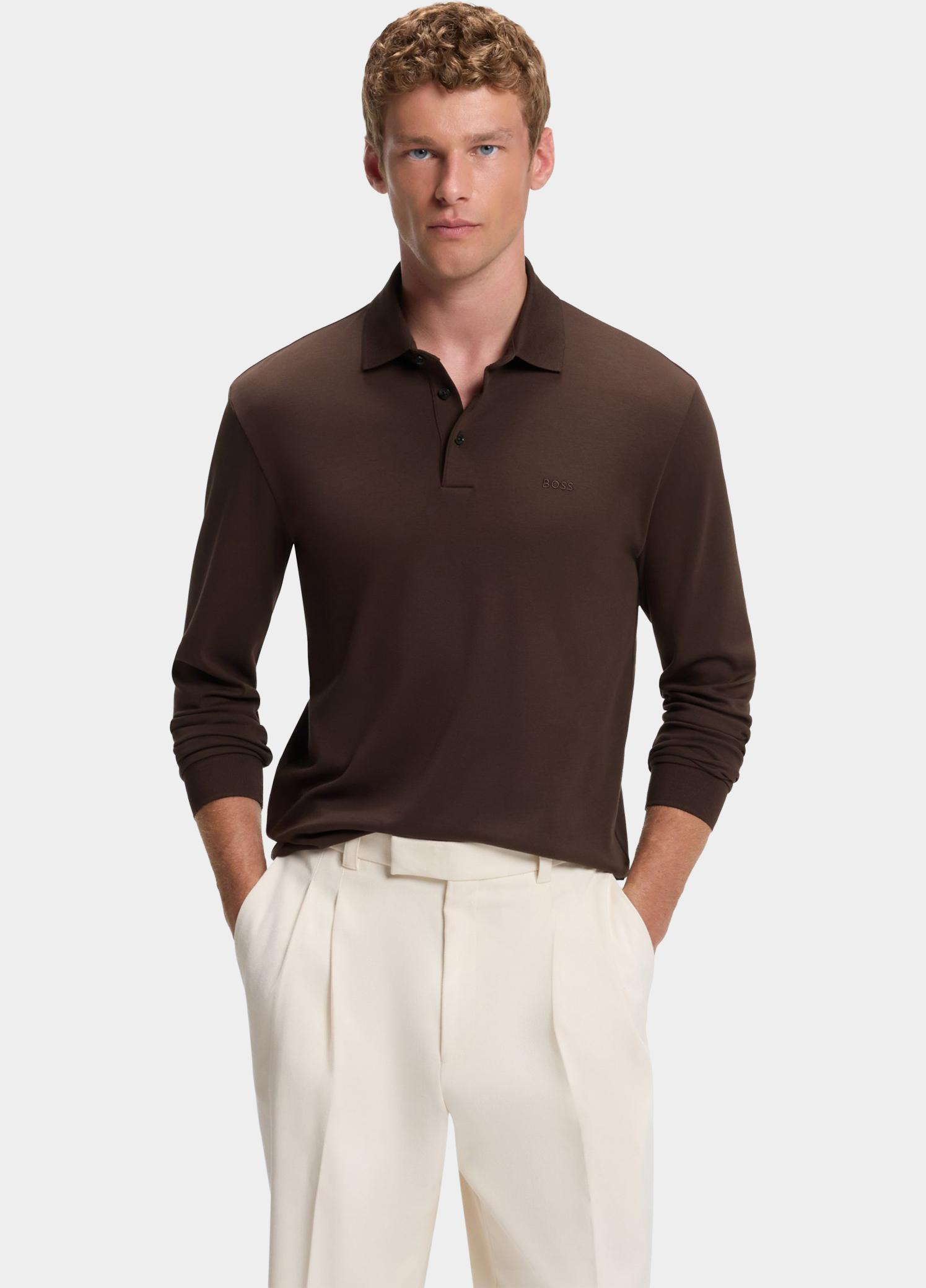BOSS Black Polo lange mouwen heren Bruin Pado 30 10241542 01 50468392/209