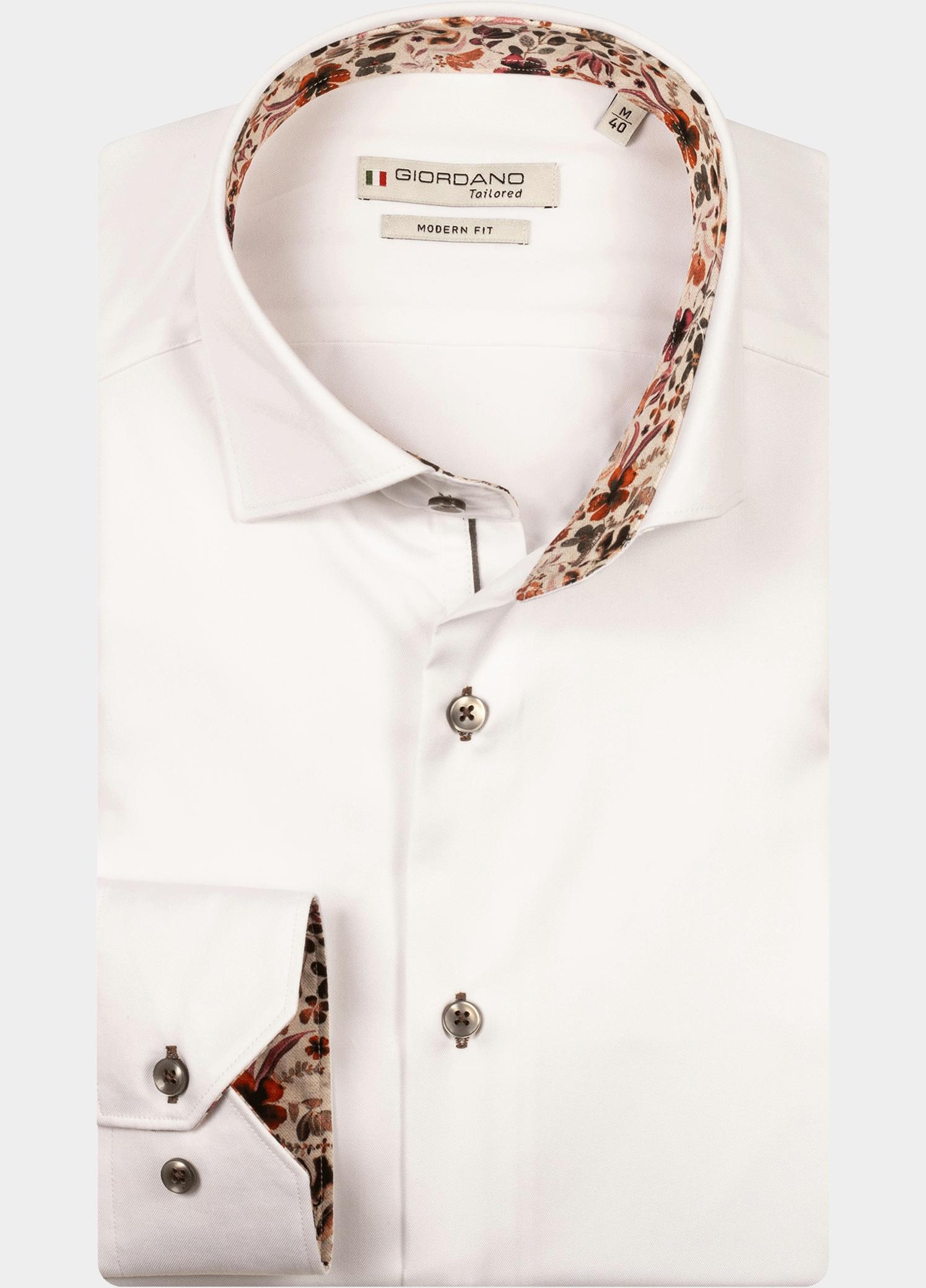 Giordano Overhemd heren Wit Locarno long sleeve semi cuta 527877/12