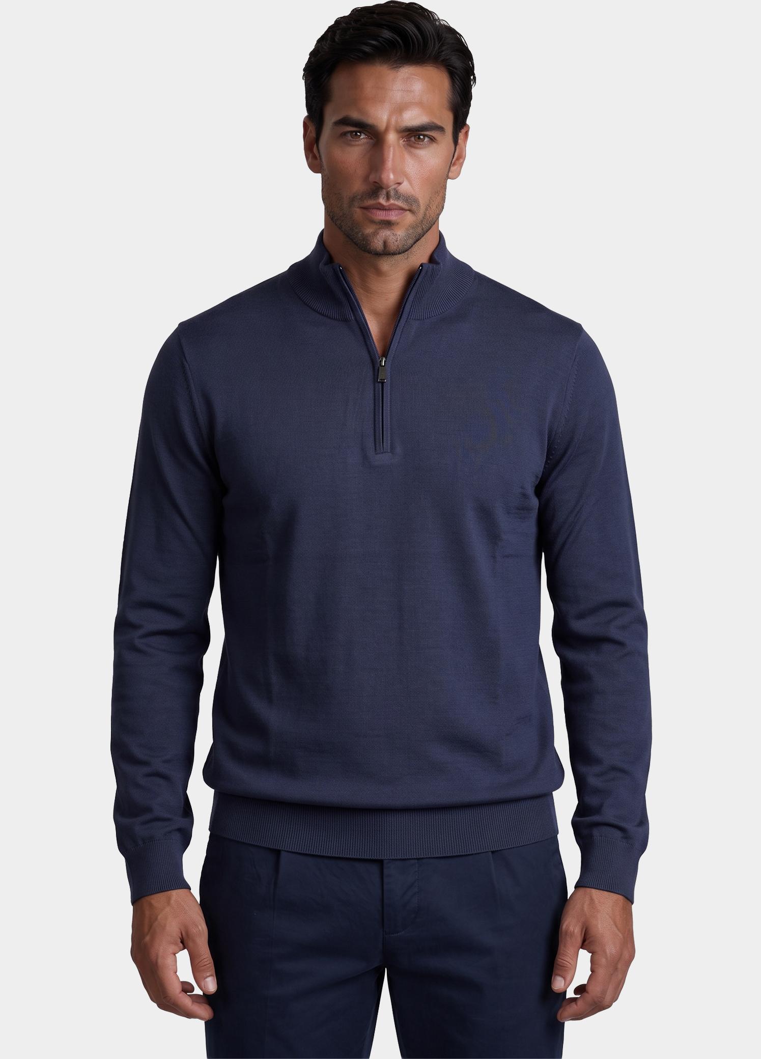 Born With Appetite Half Zip Blauw Lux Pull Halfzip Merino BWA00005LU15/4001 Navy