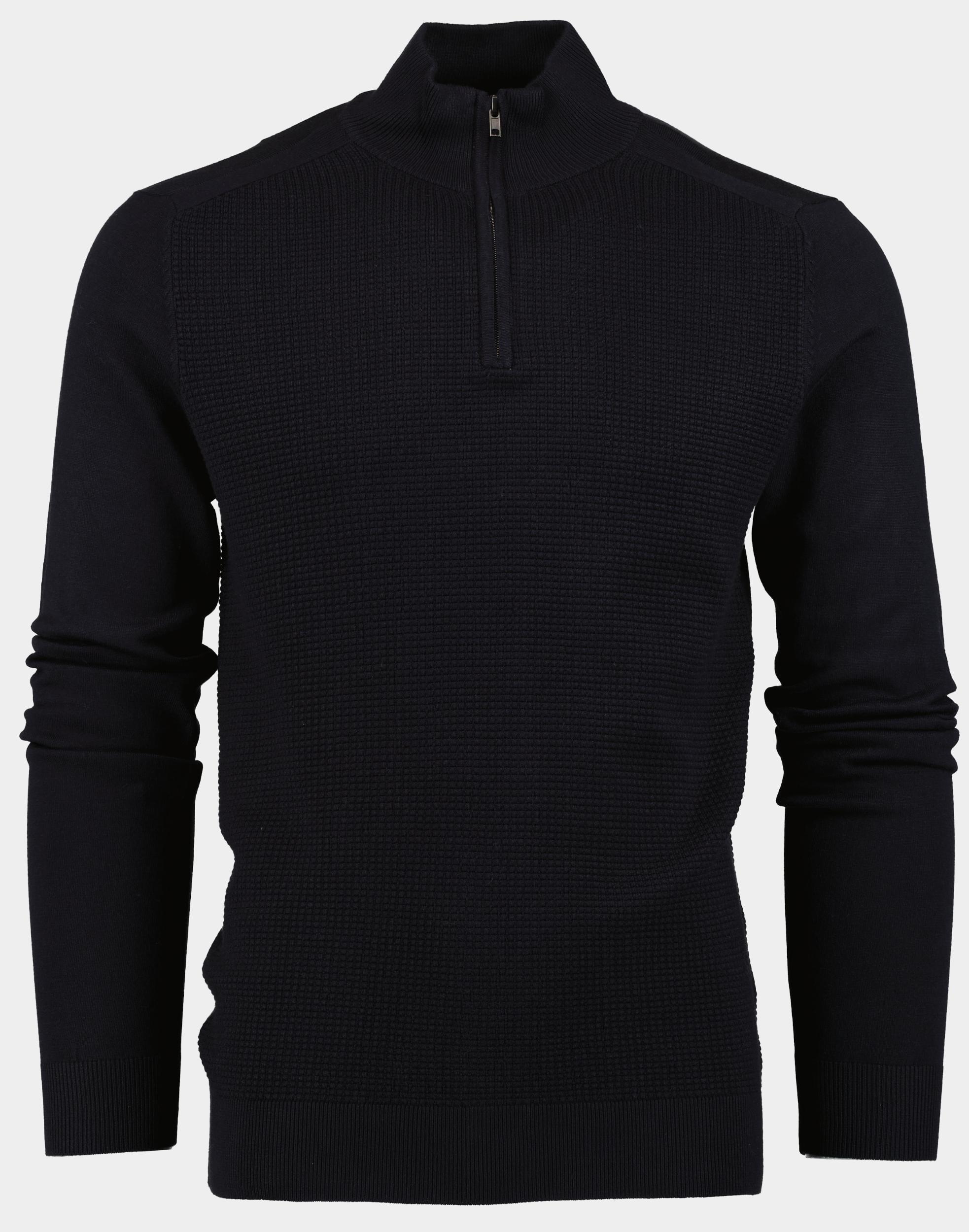 Bos Pullover Blauw Half Zip struktuur 1003224/205