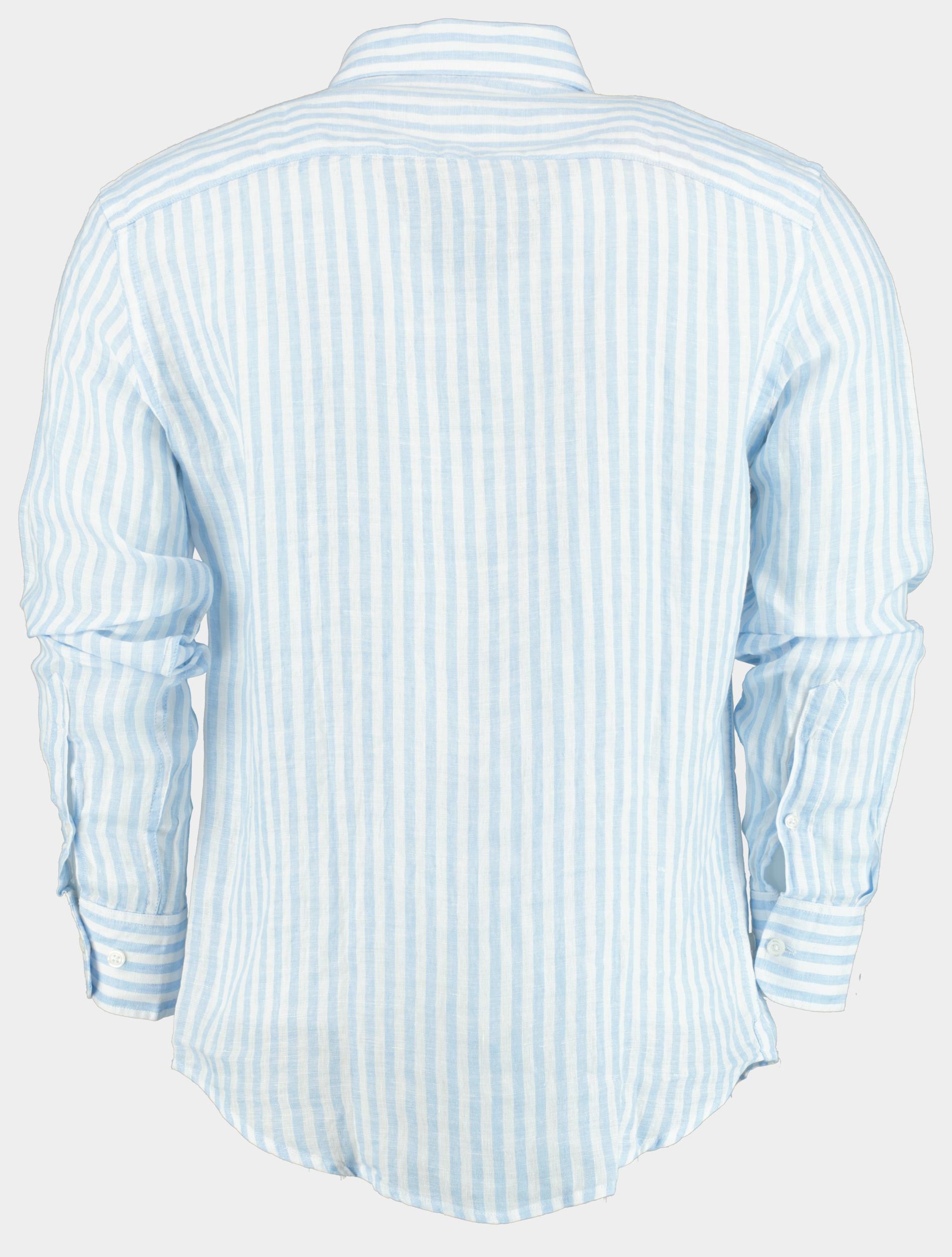 Blue Coast Casual hemd lange mouw Blauw 100% linnen, lichtblauw streep 118R4/0015 celeste
