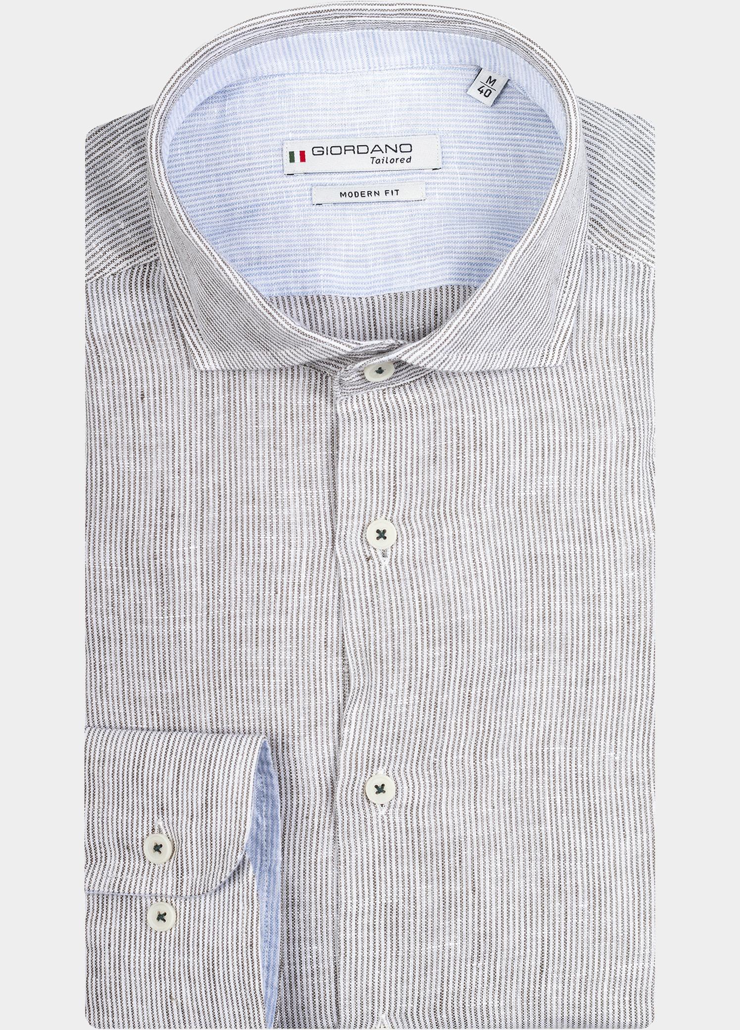 Giordano Overhemd heren Groen Row, LS Cutaway Stripe Linen 417837/70