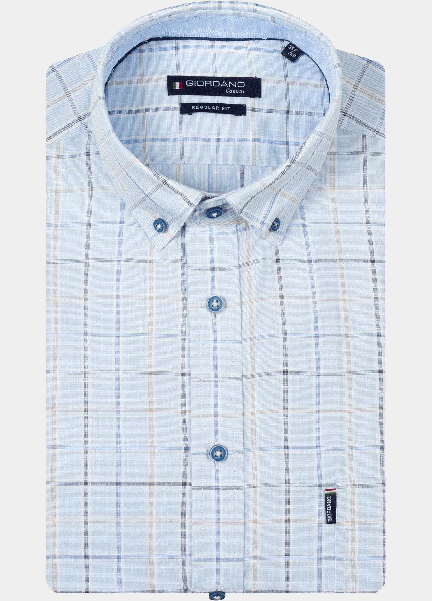 Giordano overhemd korte mouw heren Blauw League Short Sleeve Button Do 616341/61