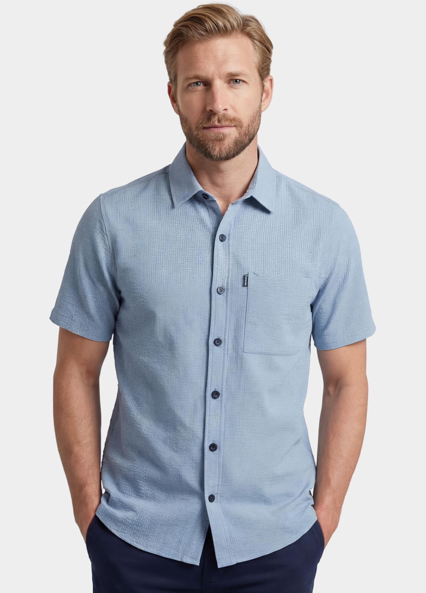 Giordano overhemd korte mouw heren Blauw Puglia Short Sleeve Shirt Tec 616005/61