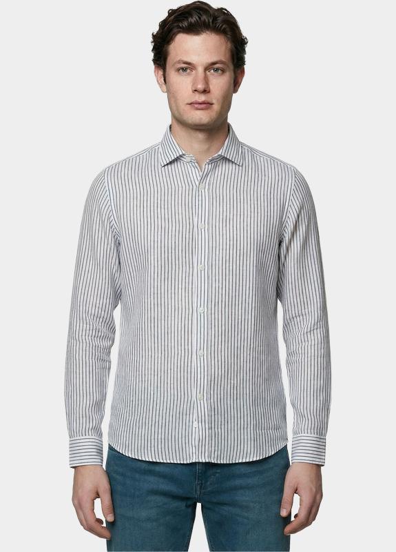 Bos Casual hemd lange mouw Blauw Linnen Shirt 5401.426/2E