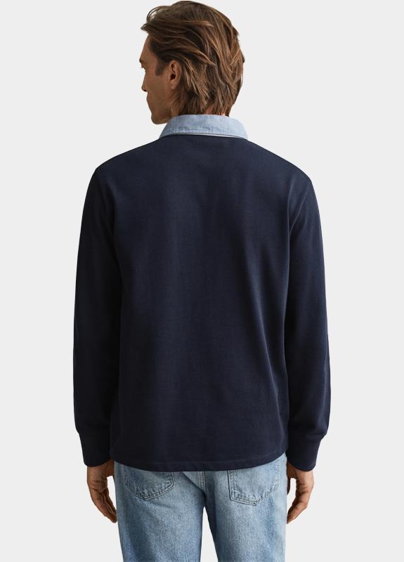 Gant Polo lange mouwen heren Blauw Chambray heavy rugger 2004082/433