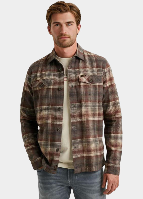 PME Legend Overshirt Bruin LONG SLEEVE SHIRT Brushed Gri PSI2509244/8203