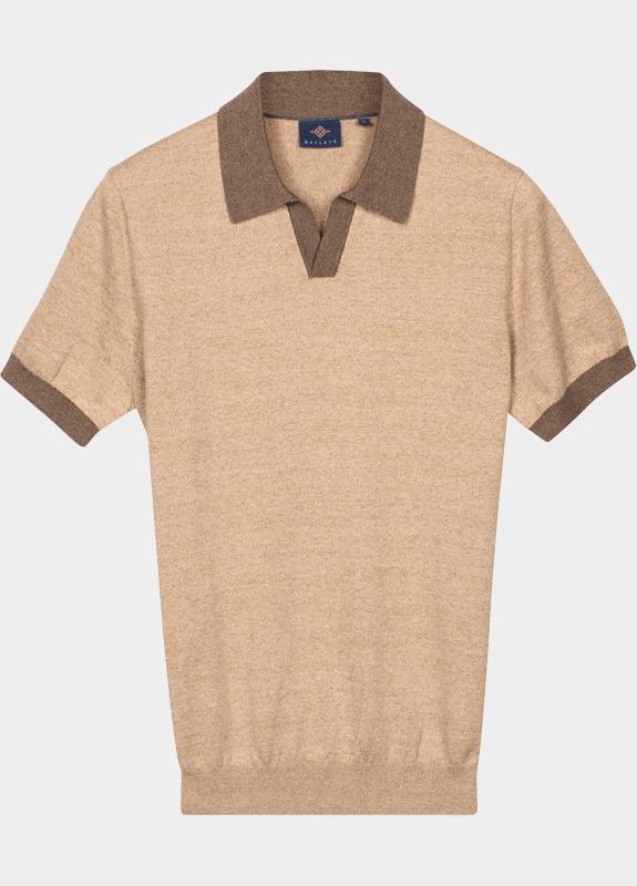 Baileys Polo heren Beige Polo Knitted SS V-Collar  14g 615708/833