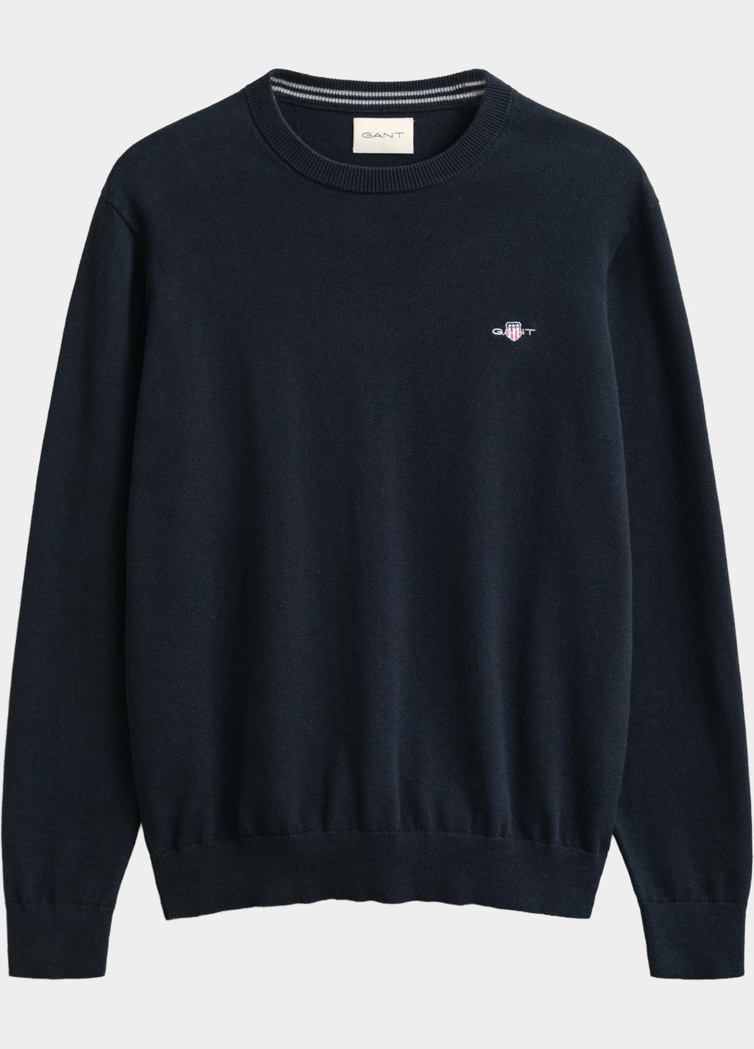 Gant Pullover heren Blauw Katoenen trui met ronde hals 8030561/433