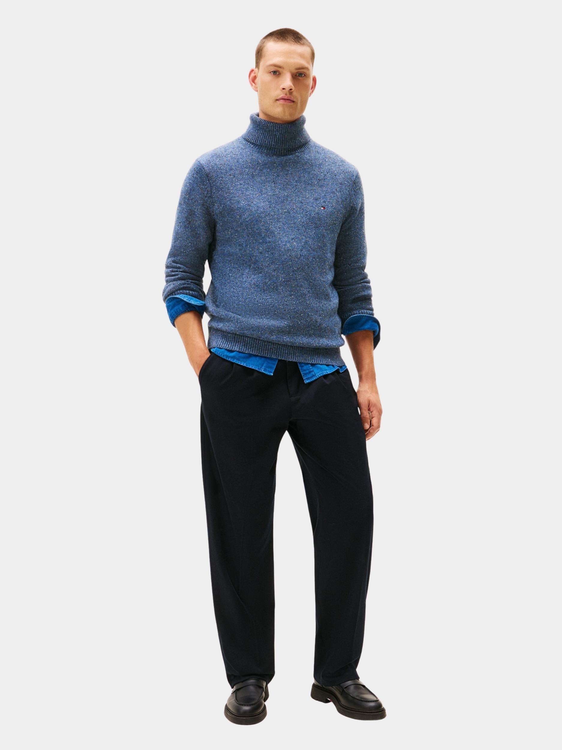 Tommy Hilfiger Pullover Blauw LAMBSWOOL BLEND DONEGAL ROLL MW0MW40436/DVC