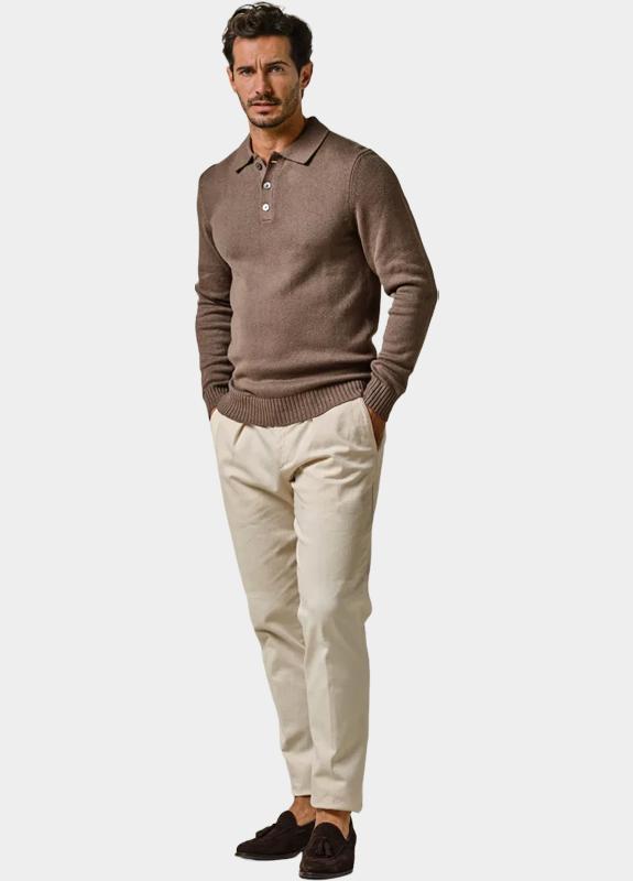 Profuomo Polo lange mouw Bruin  PPWJ10022/B