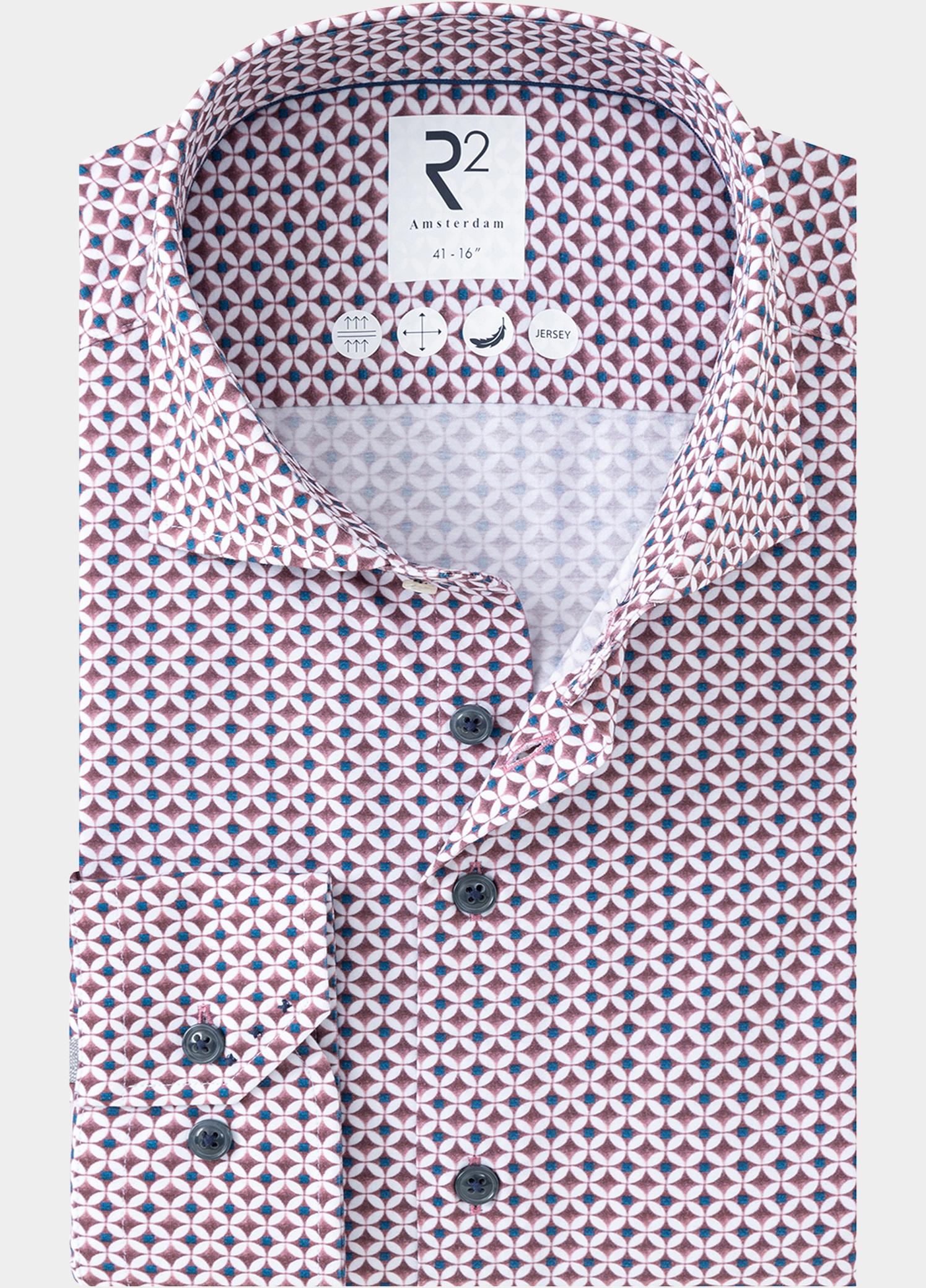 R2 Amsterdam Overhemd heren Paars Printed single technical knit 134.WSP.008/084