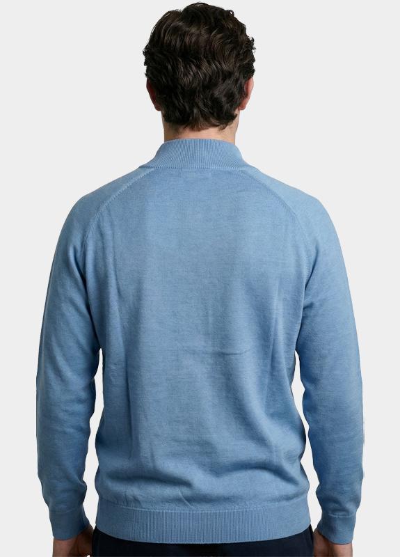 Bos Half Zip Blauw Half zip met structuur 326/8147 Light Blue