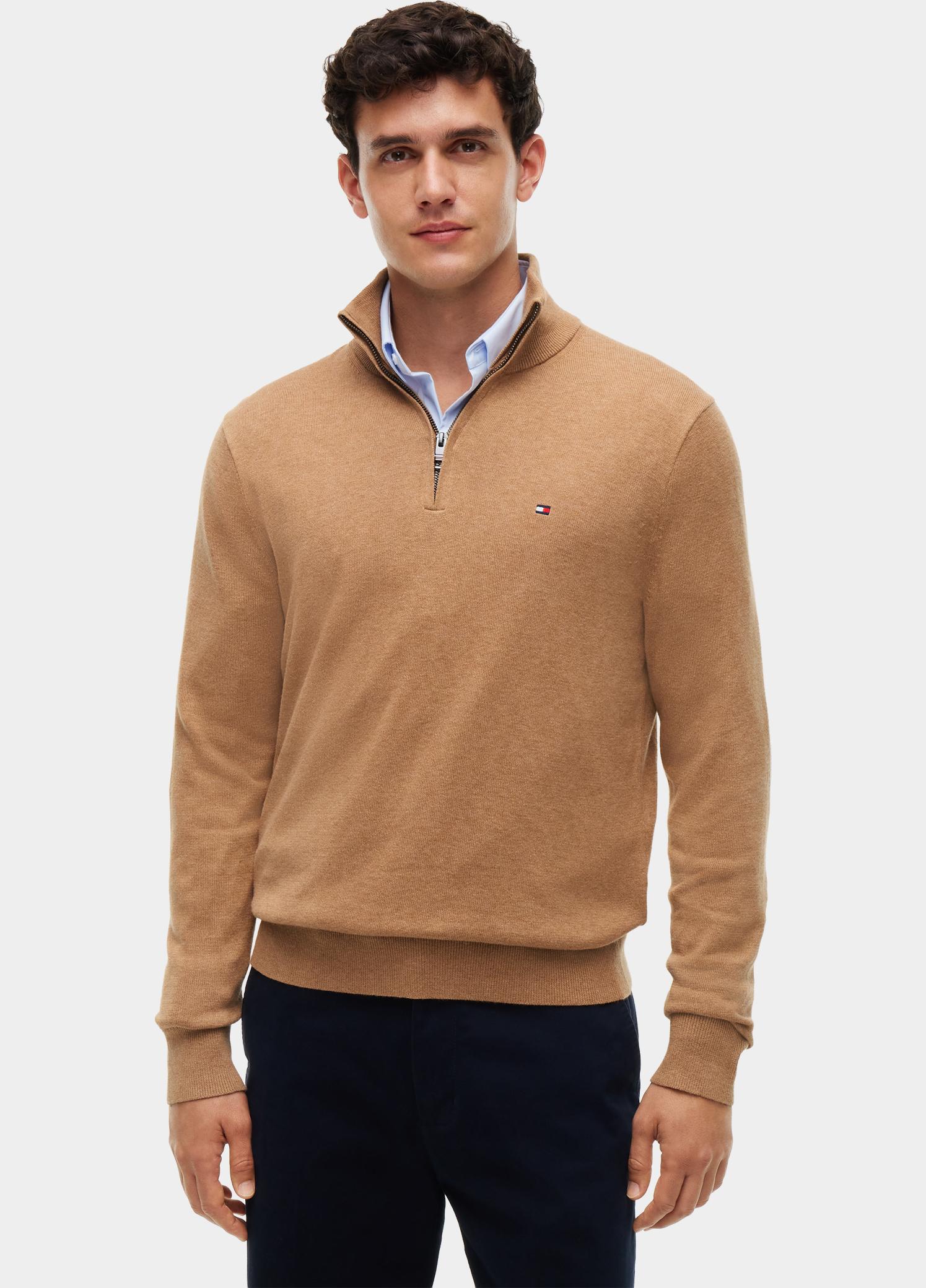 Tommy Hilfiger Half Zip Beige PIMA ORG CTN CASHMERE ZIP MOC MW0MW28049/A1L
