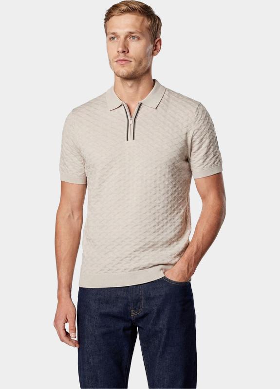 R2 Amsterdam Polo korte mouw Beige Zipper Polo Short Sleeve Cott 132.POLO.018/045