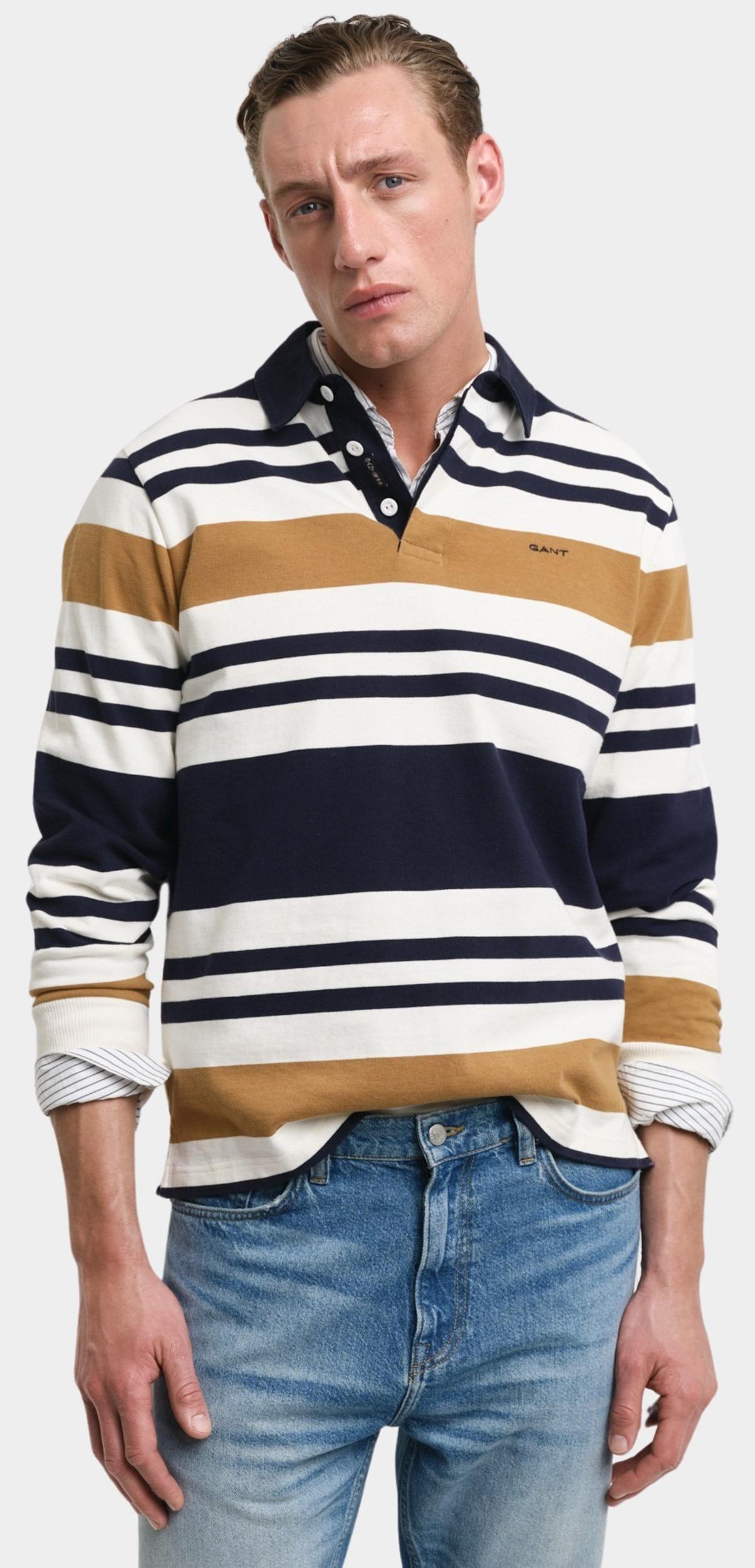 Gant Polo lange mouw Beige Multistripe heavy rugger 2015083/244