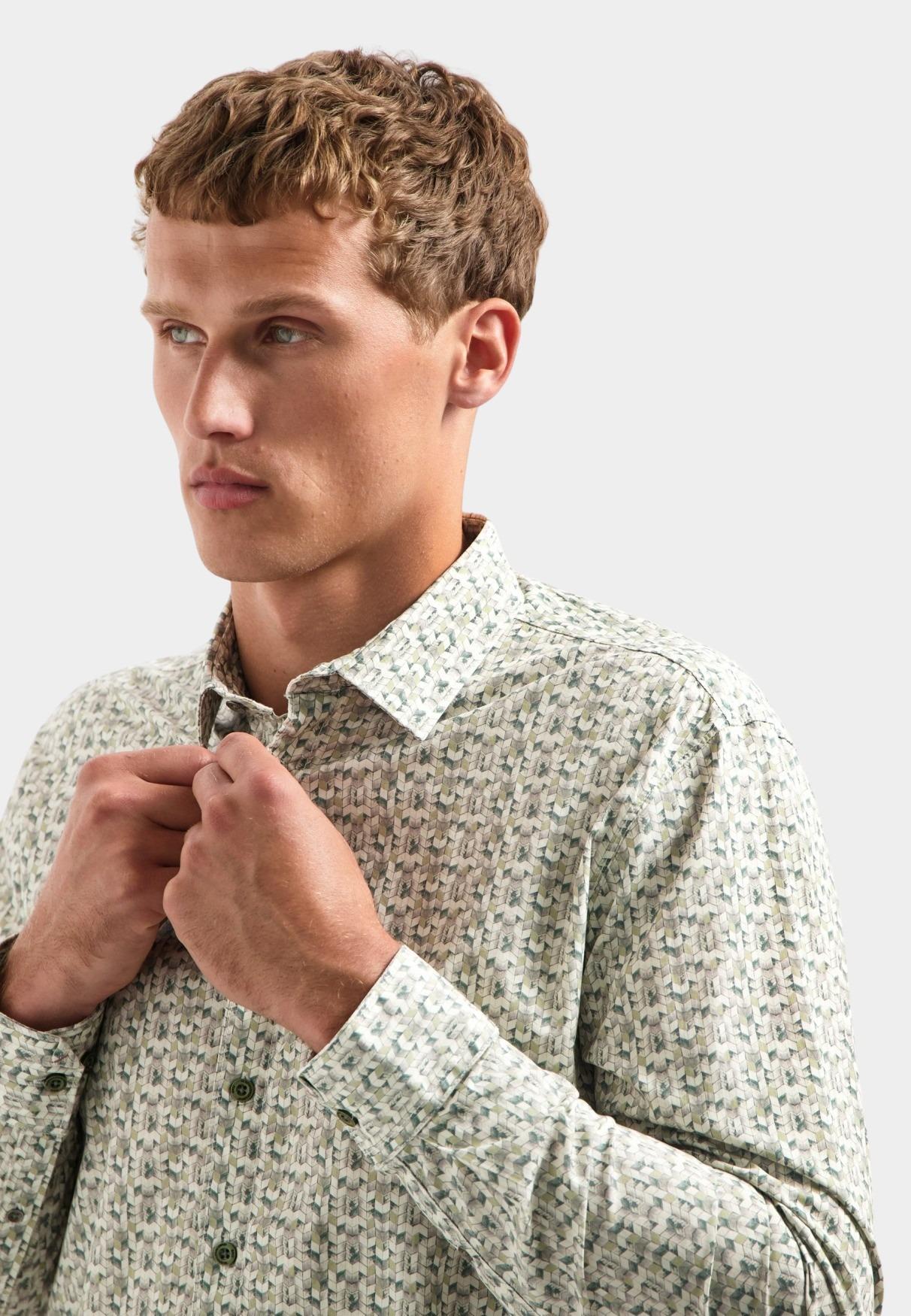 No Excess Casual hemd lange mouw Groen Shirt Stretch Allover Printed 29450708/052