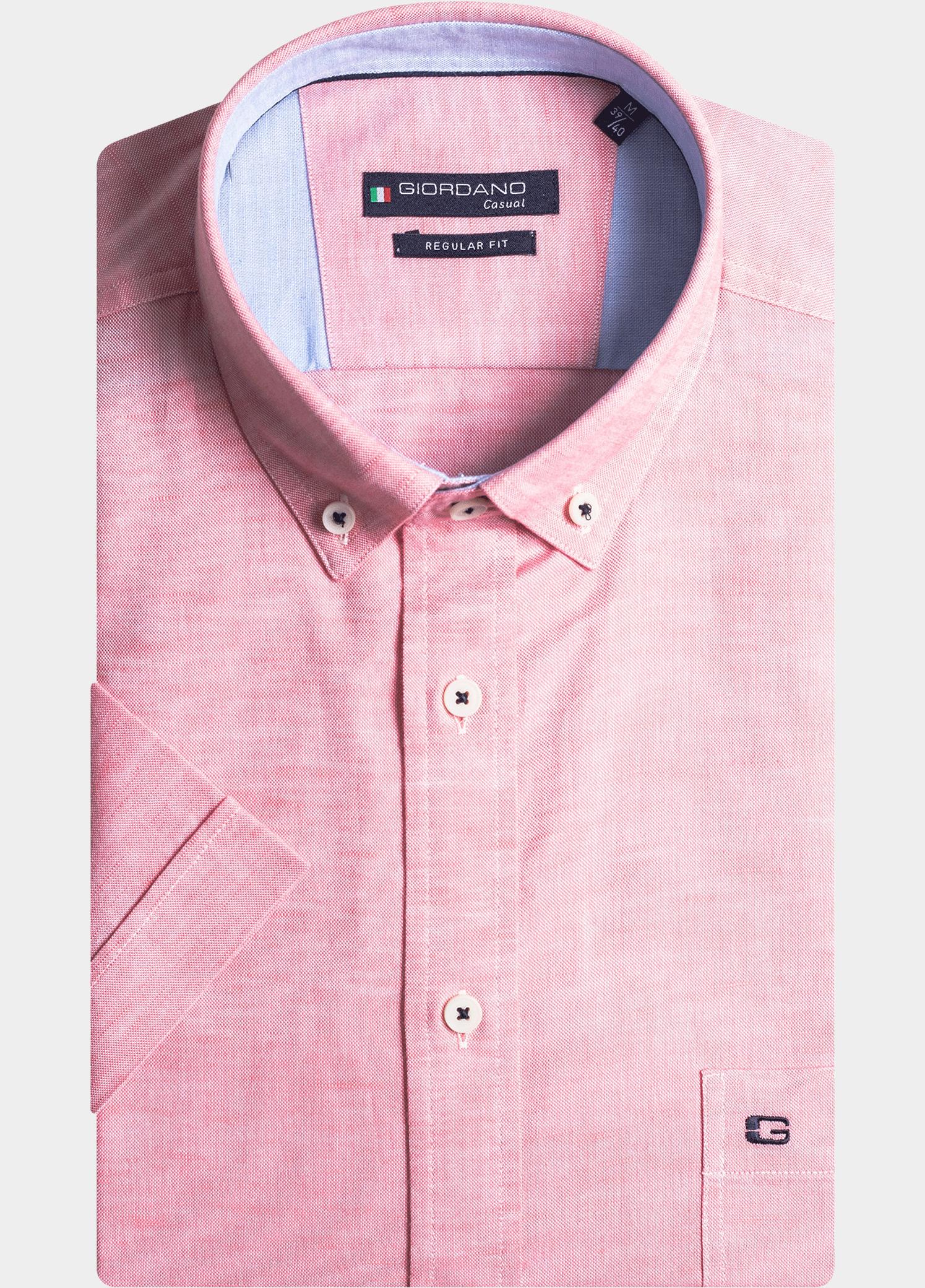 Giordano overhemd korte mouw heren Roze League, SS Button Down Solid 416001/31