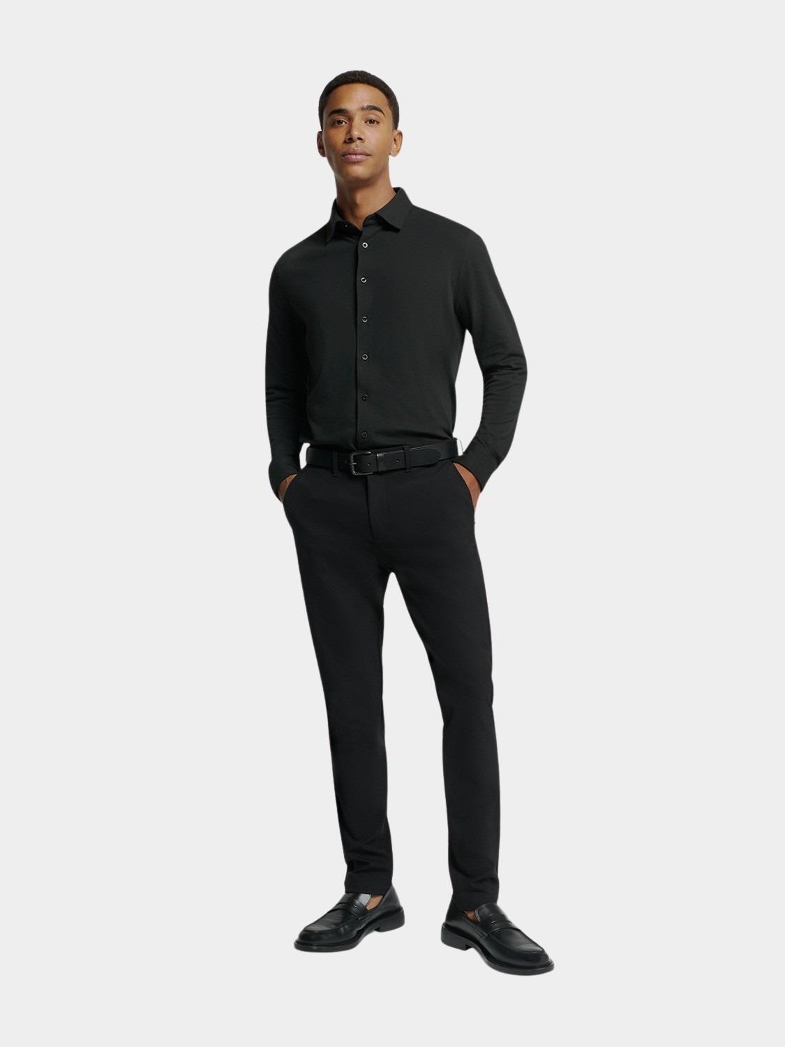 No Excess Casual hemd lange mouw Zwart Shirt Jersey Pique Stretch N4186/020
