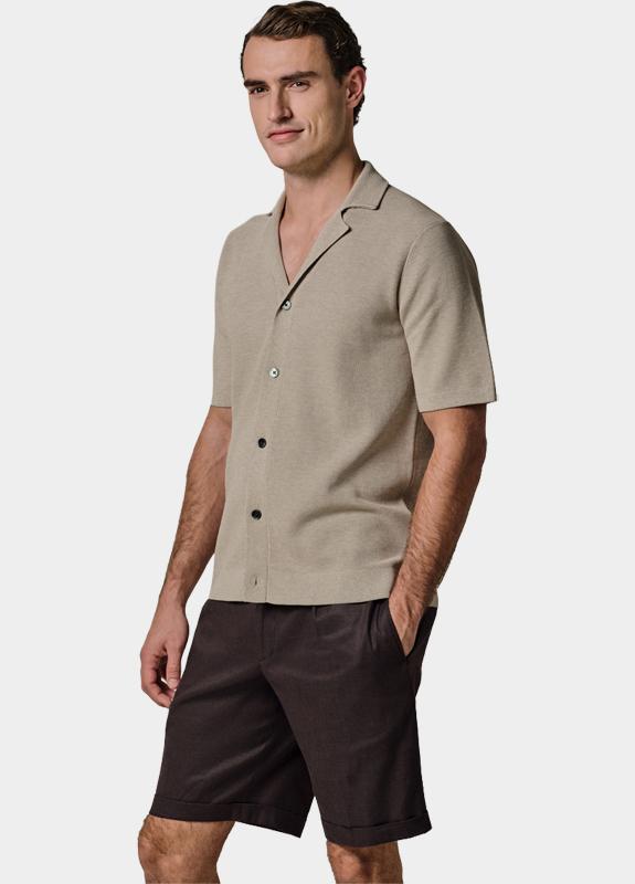 Profuomo overhemd korte mouw heren Beige  PPXD10032/C