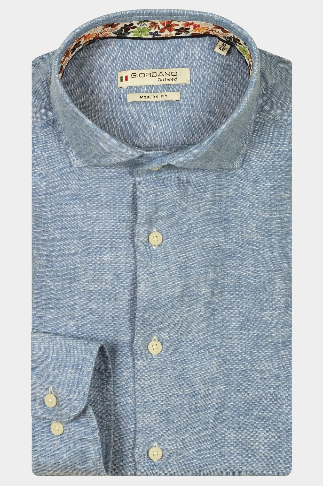 Giordano Casual hemd lange mouw Blauw Row Long sleeve cutaway soft 517800/63