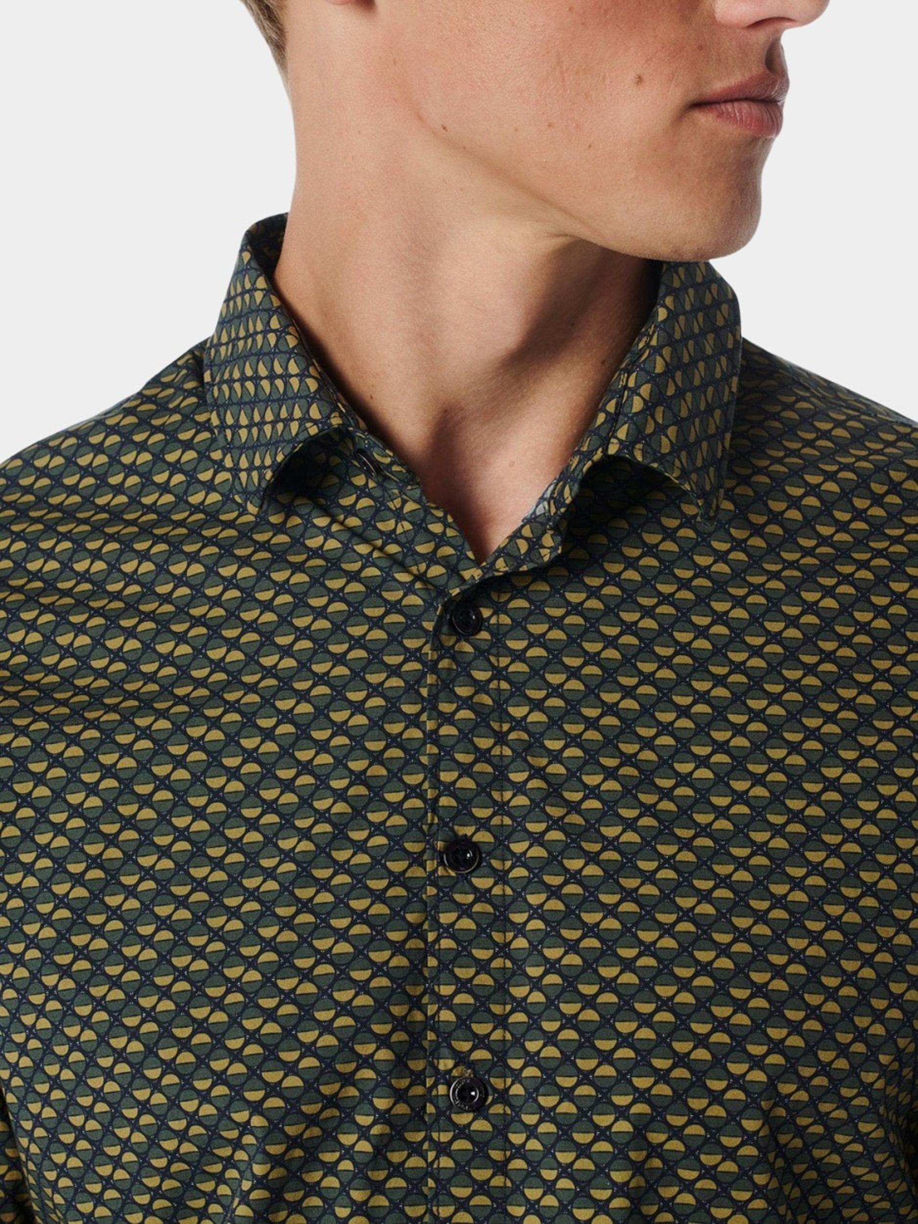 No Excess Casual hemd lange mouw Groen Shirt Stretch Allover Printed 21450836/055