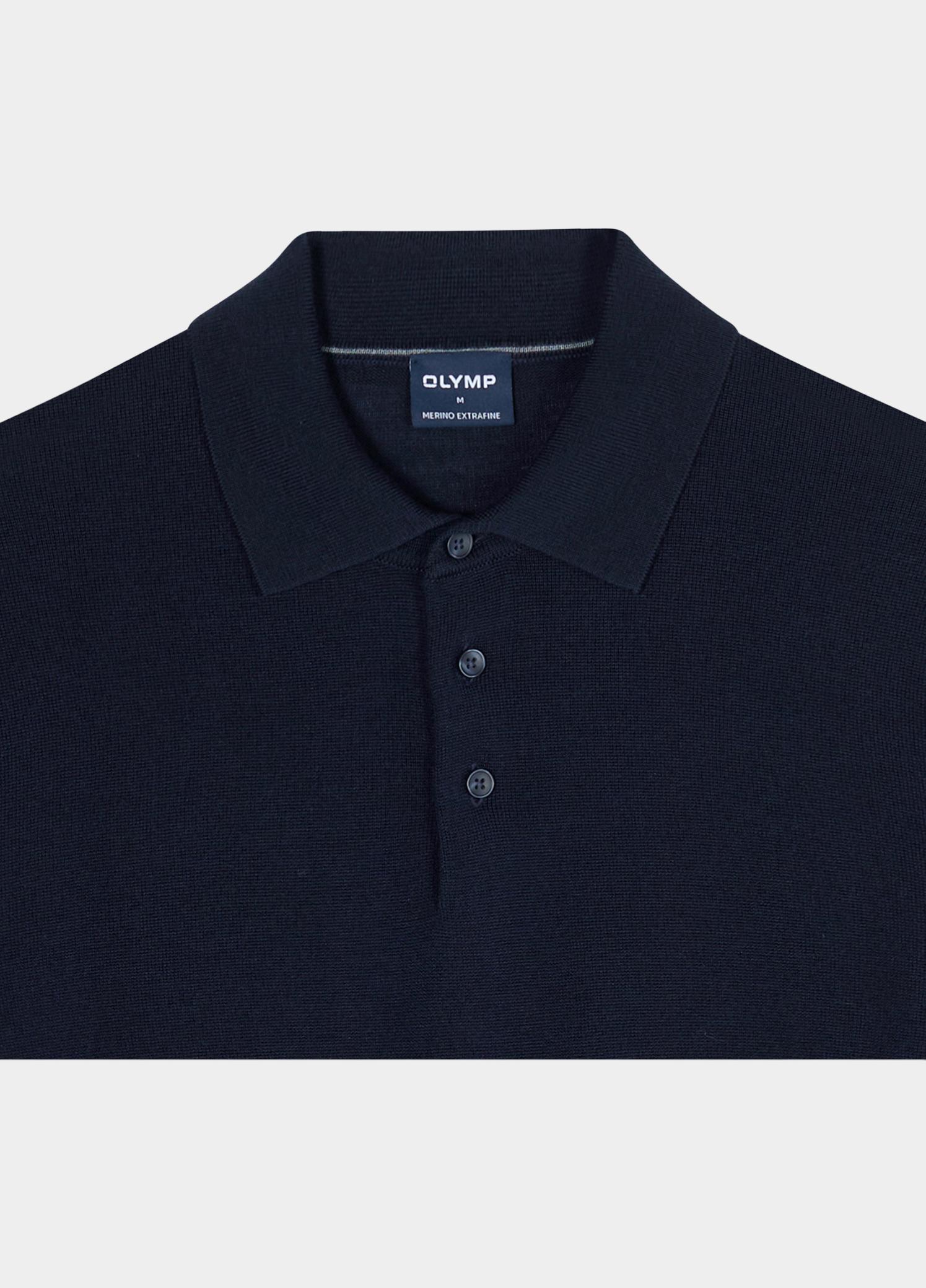 Olymp Polo lange mouwen heren Blauw Polo Strick 533924/18