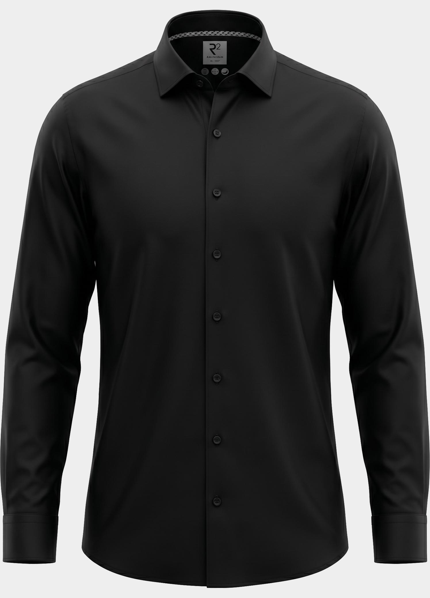 R2 Amsterdam Casual hemd lange mouw Zwart  NOS.TWILL.004/020