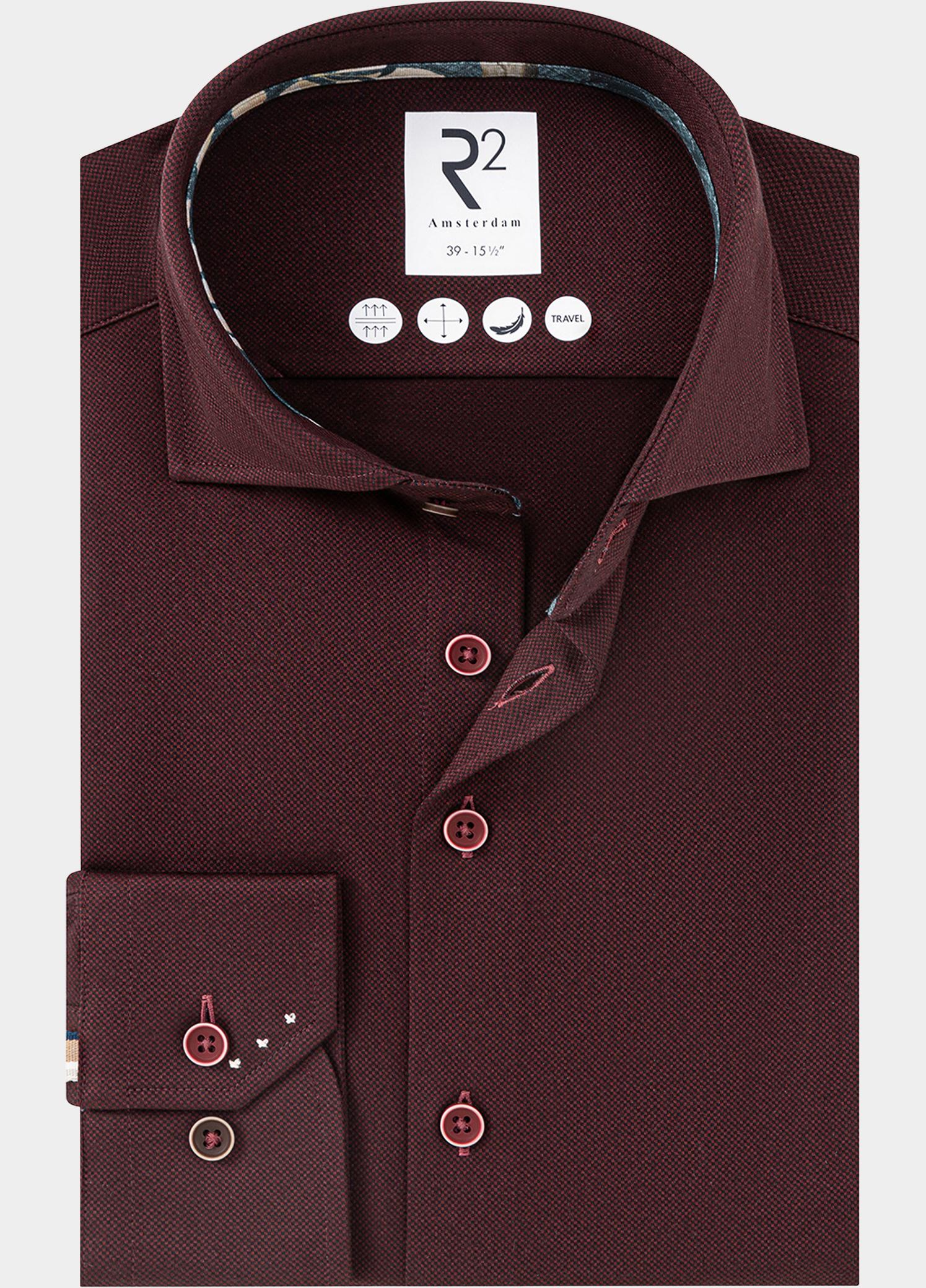 R2 Amsterdam Overhemd heren Rood Knitted dobby shirt 134.WSP.009/080