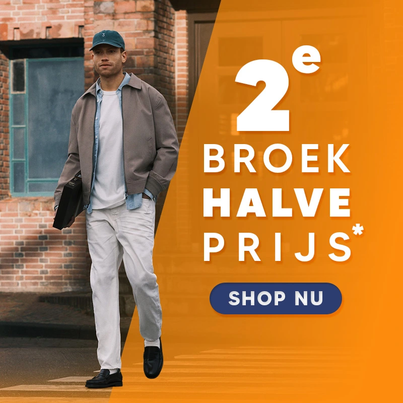 2e broek halve prijs — heren jeans streetstyle actie voorjaar 2026, shop nu